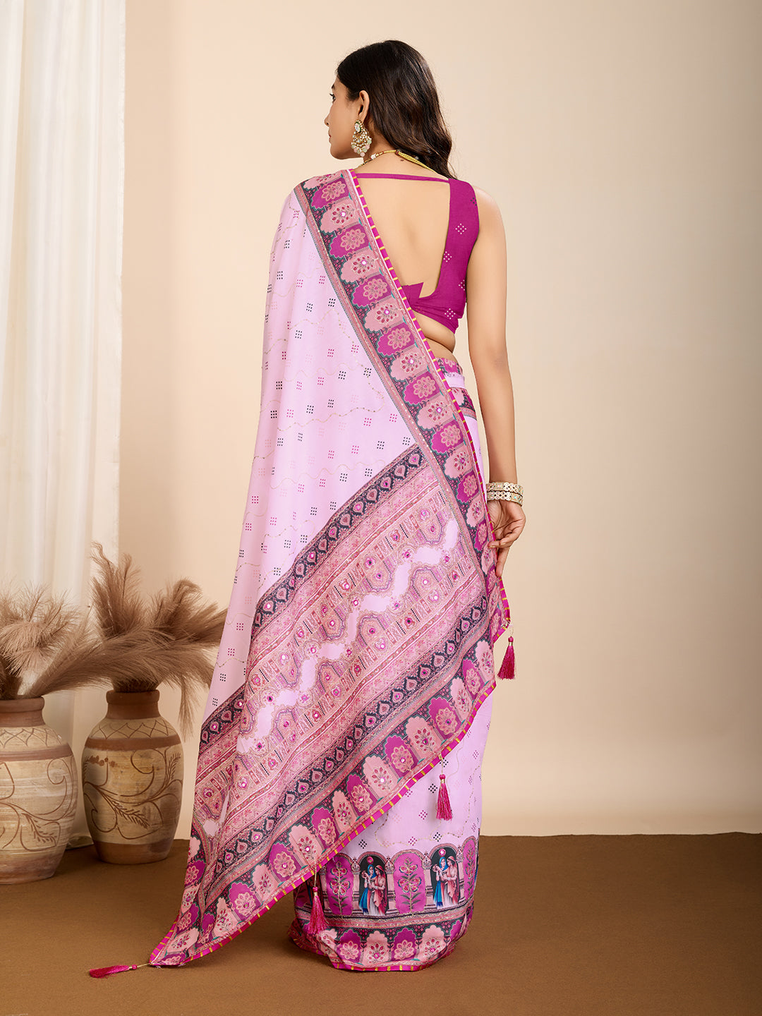 Purple Muslin Cotton Designer Digital Printed Ethnic Ceremonial Saree