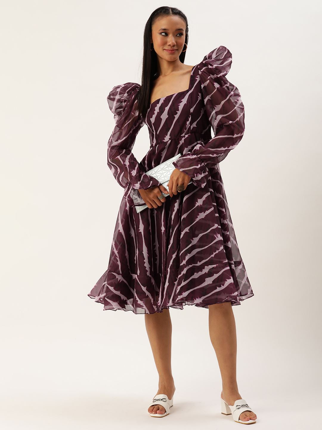 Purple Organza Dress & Gown With Leheriya Digital Print