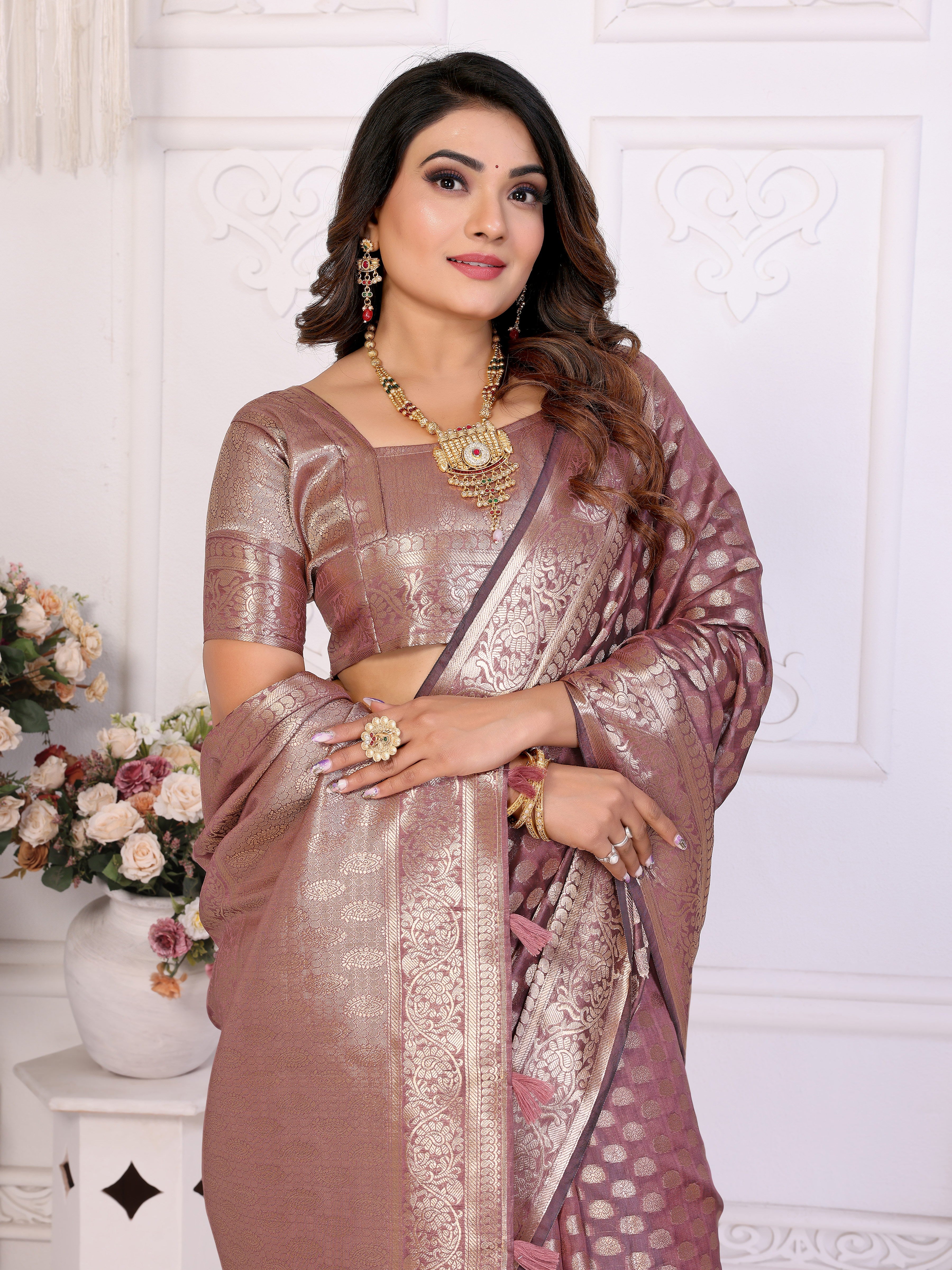 Purple Organza Gold Zari Designer Ceremonial Saree
