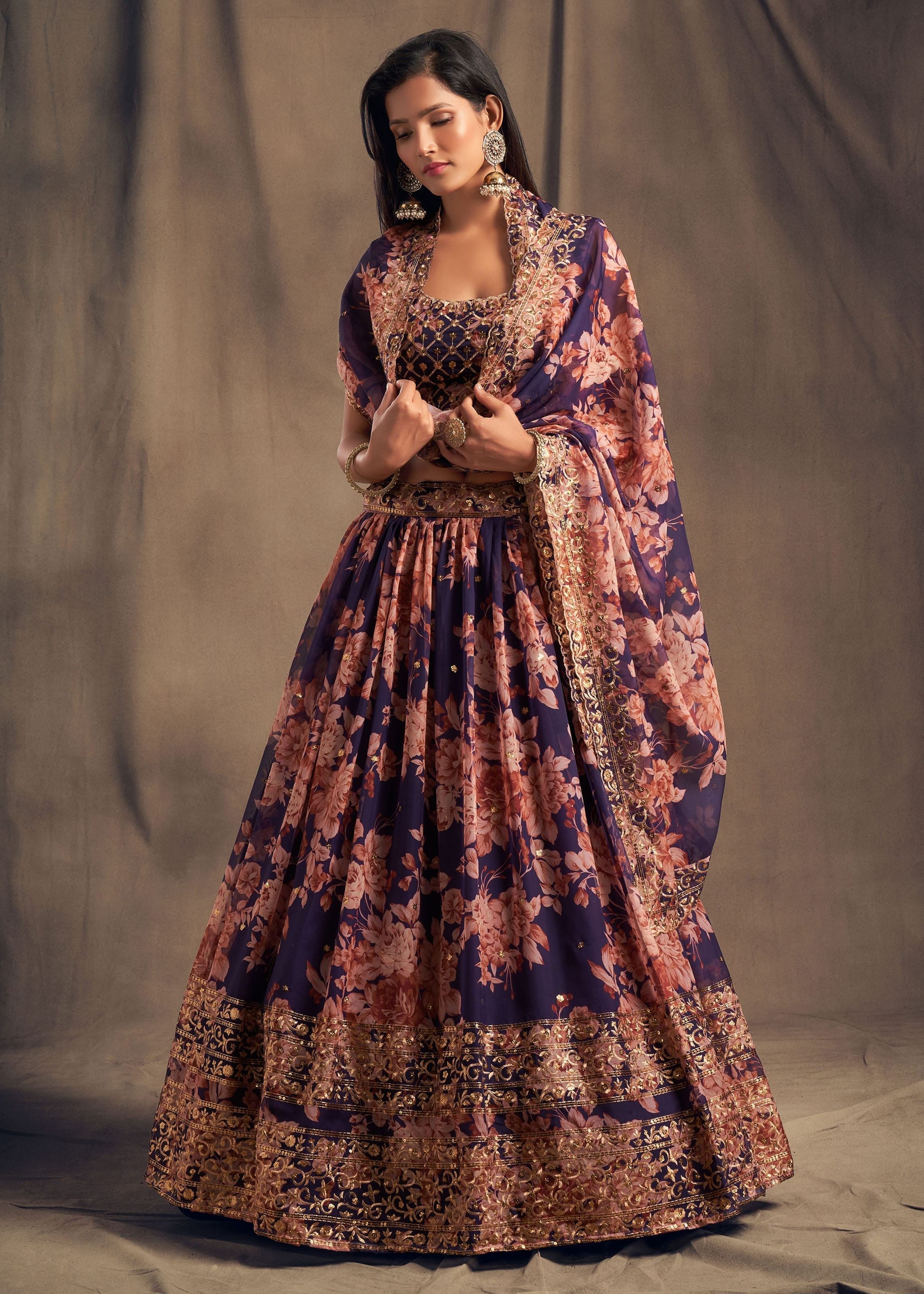 Purple Organza Lehenga Choli With Sequins Zari Embroidery Work