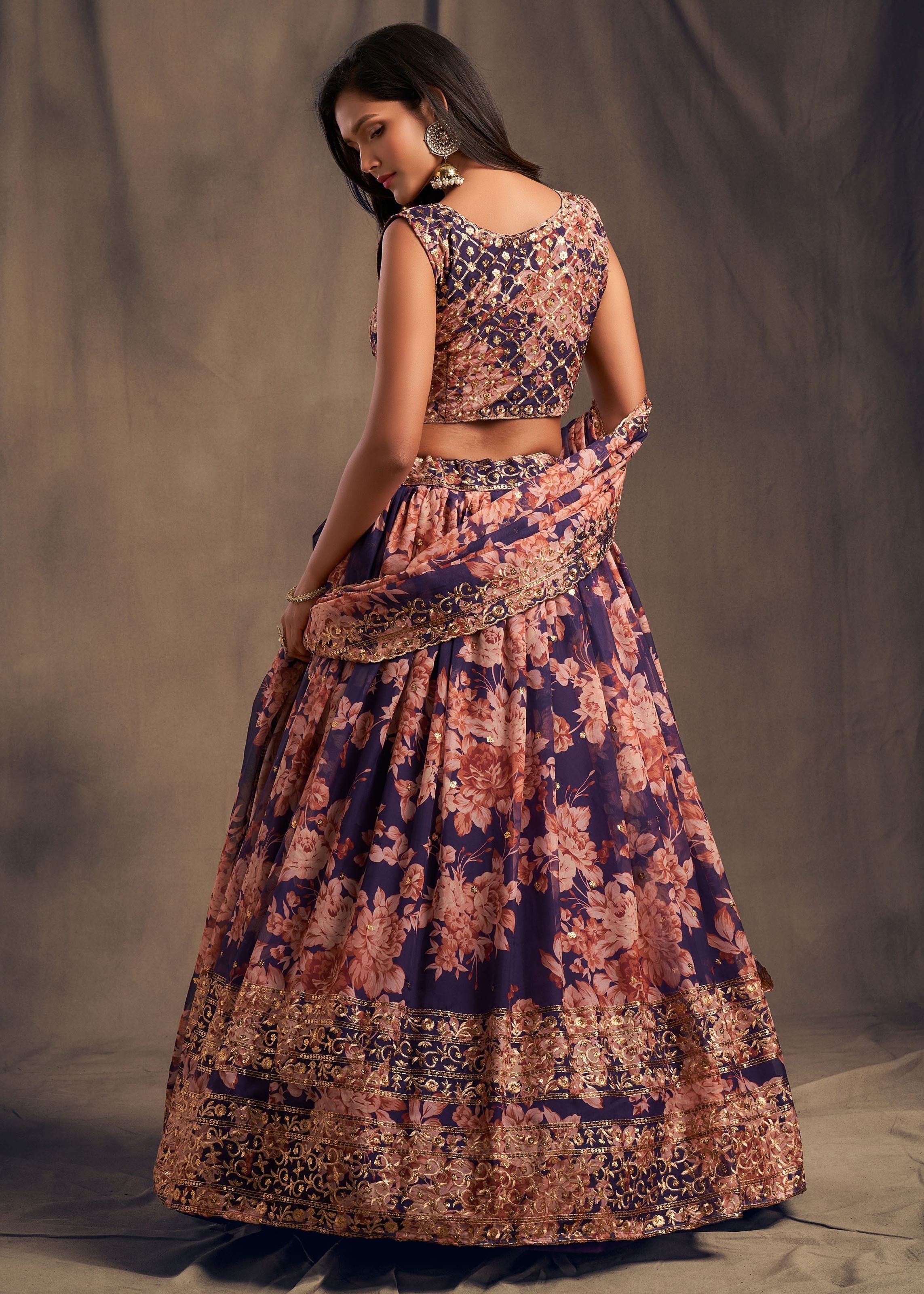 Purple Organza Lehenga Choli With Sequins Zari Embroidery Work