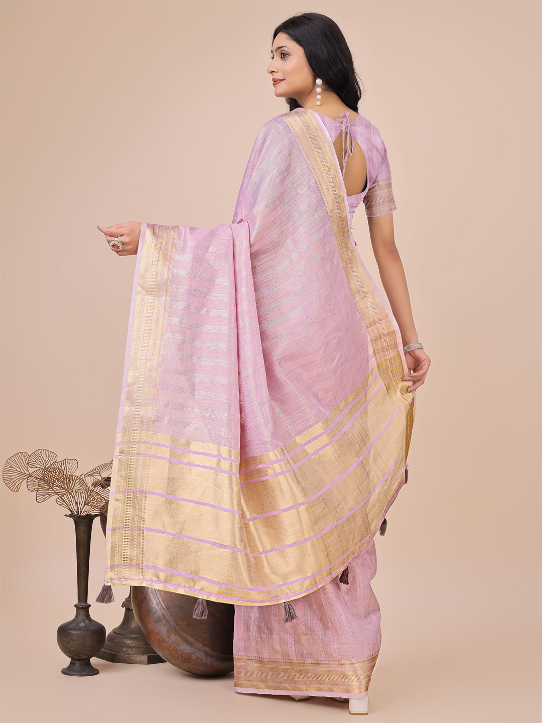 Purple Organza Woven Designer Traditonal Wear Saree