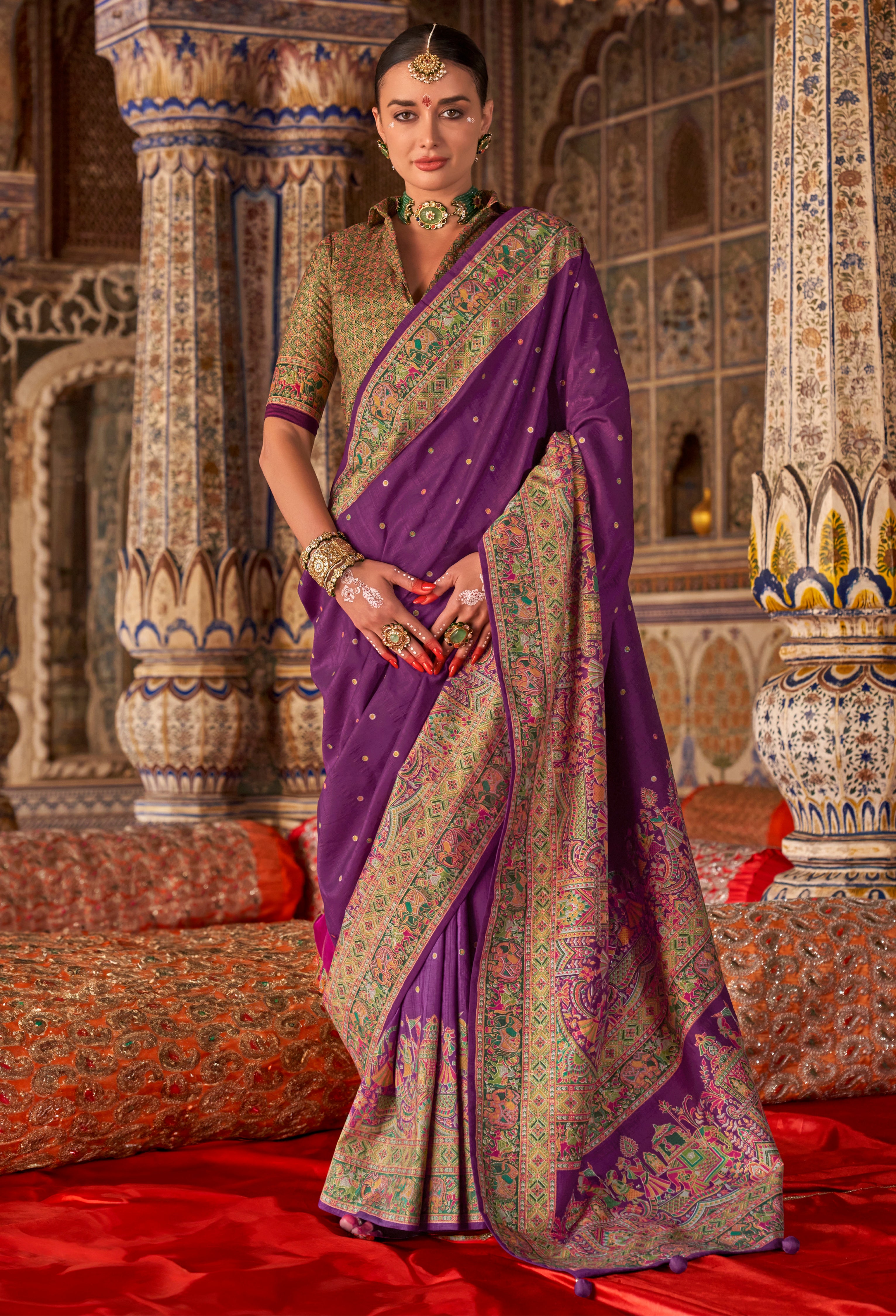 Purple PV Silk Saree With Luxury Print and Glory Finish