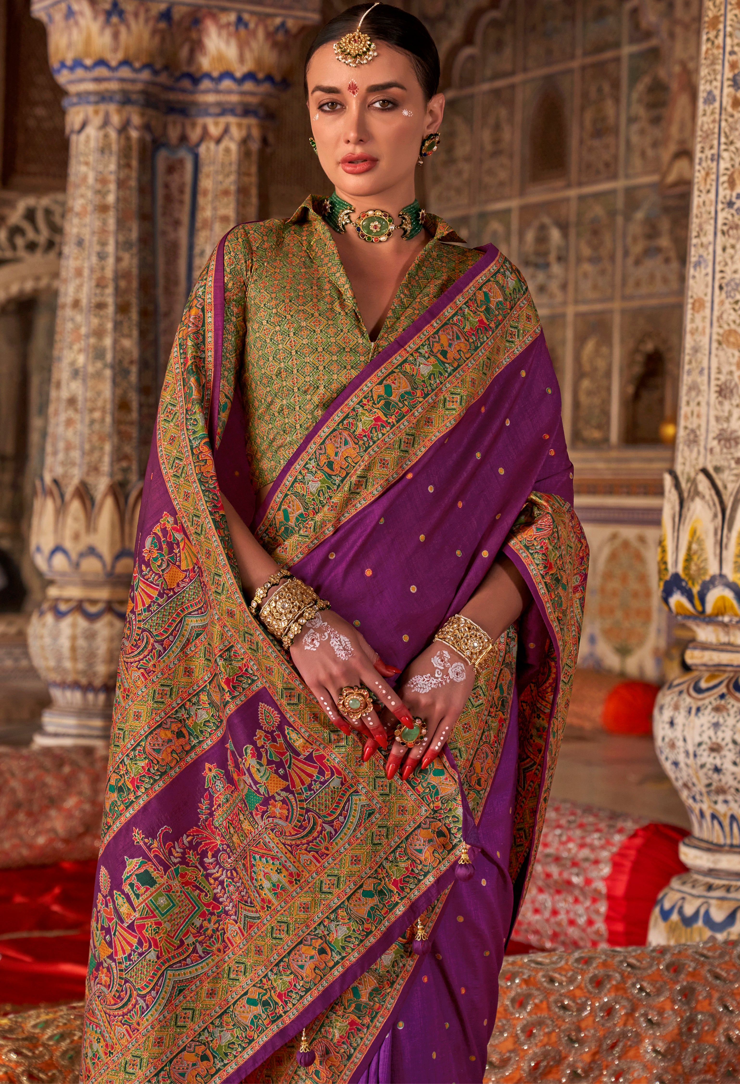 Purple PV Silk Saree With Luxury Print and Glory Finish