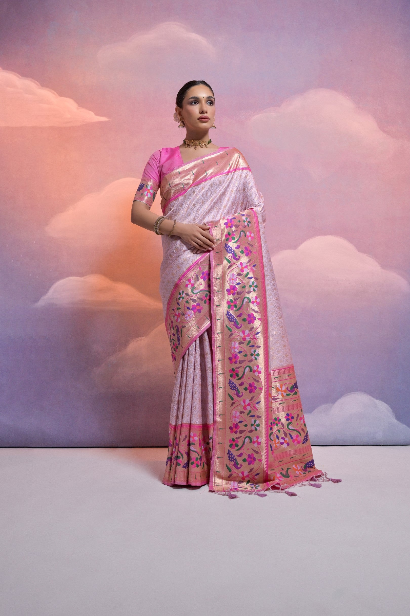 Purple Paithani Silk Saree with Meenakari Border and Zari Weaves