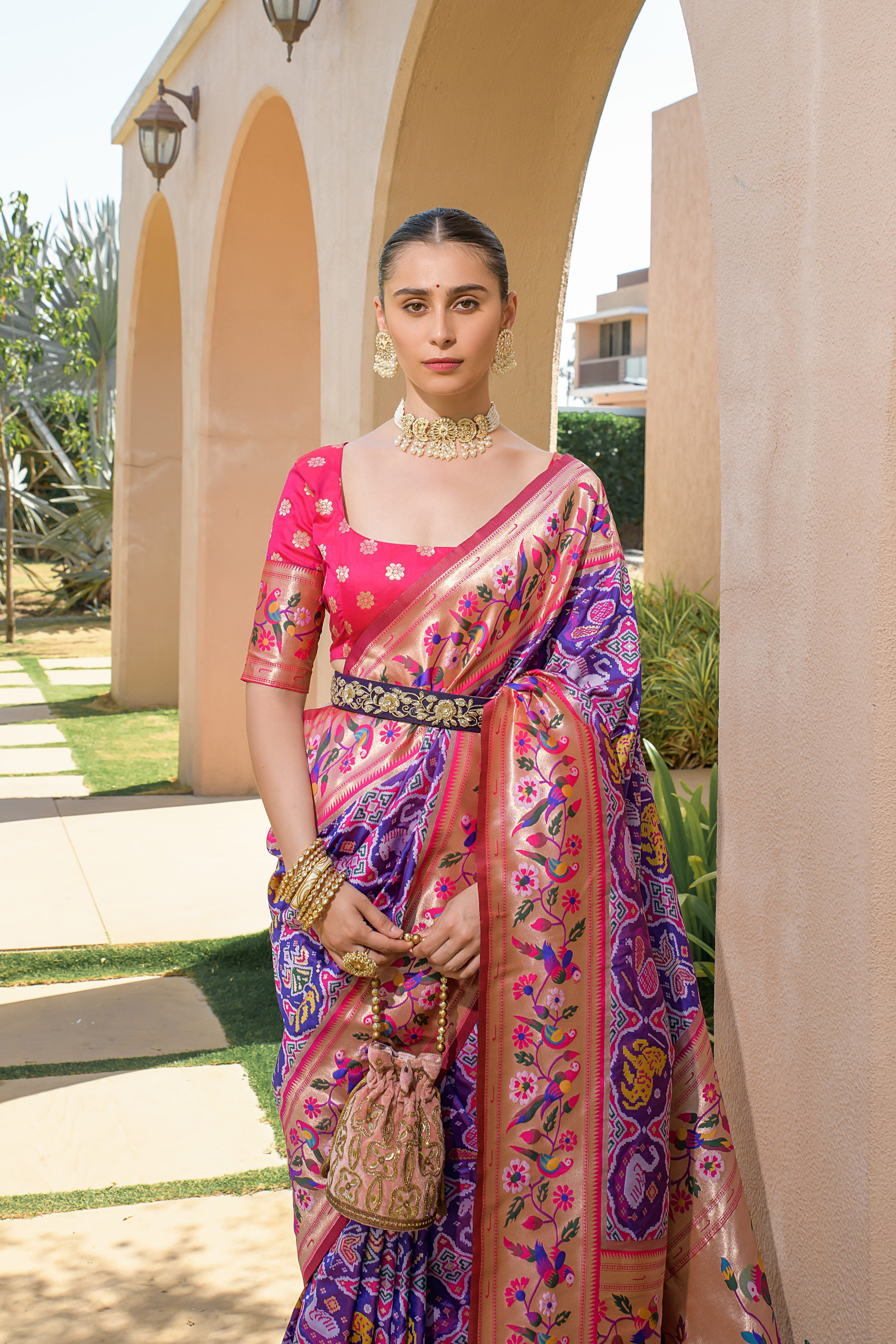 Purple Paithani Silk Saree with Meenakari Zari and Pallu