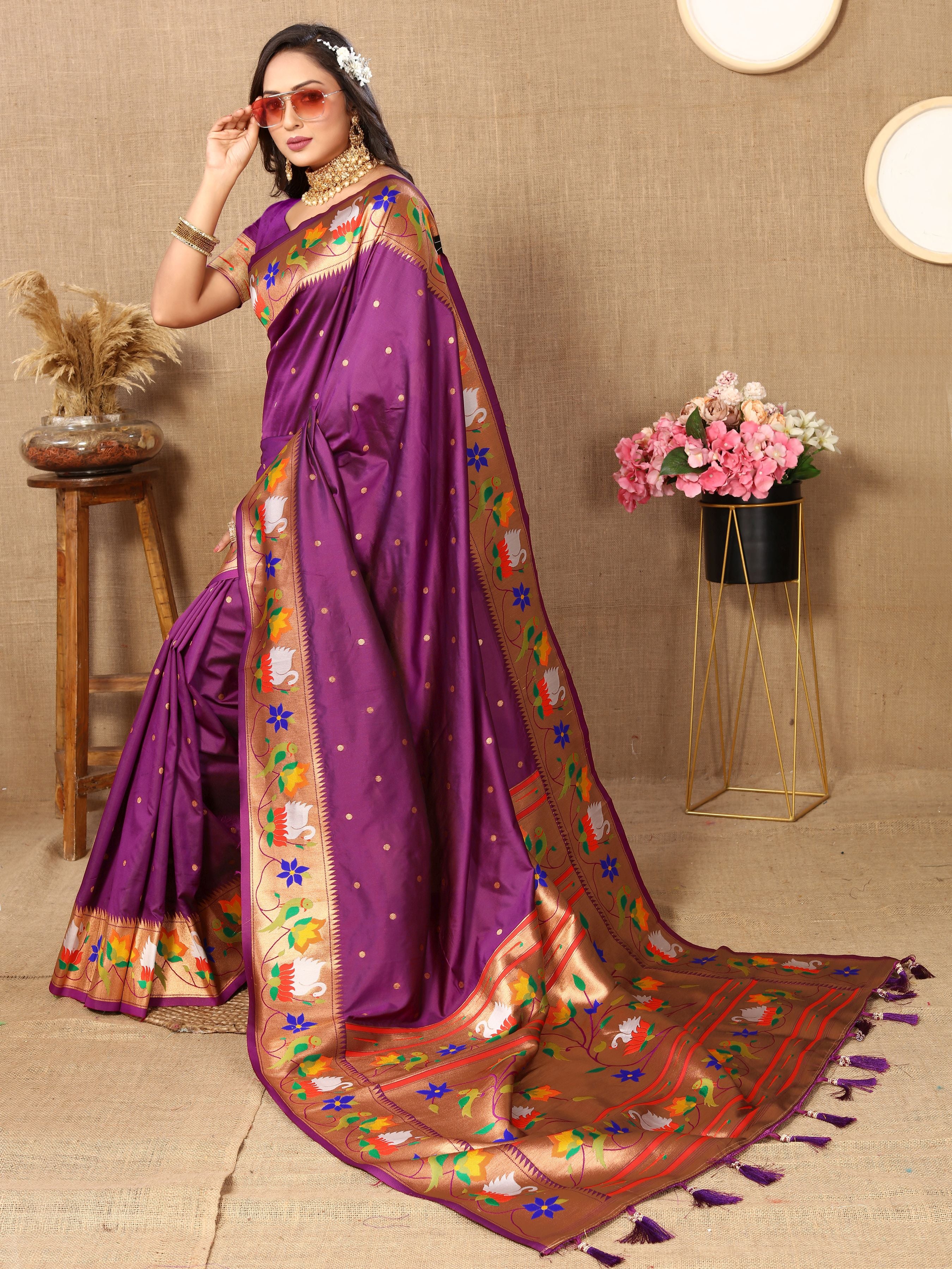 Purple Paithani Silk Woven Meenakari Paithani Designer Ethnic Heavy Looks Saree
