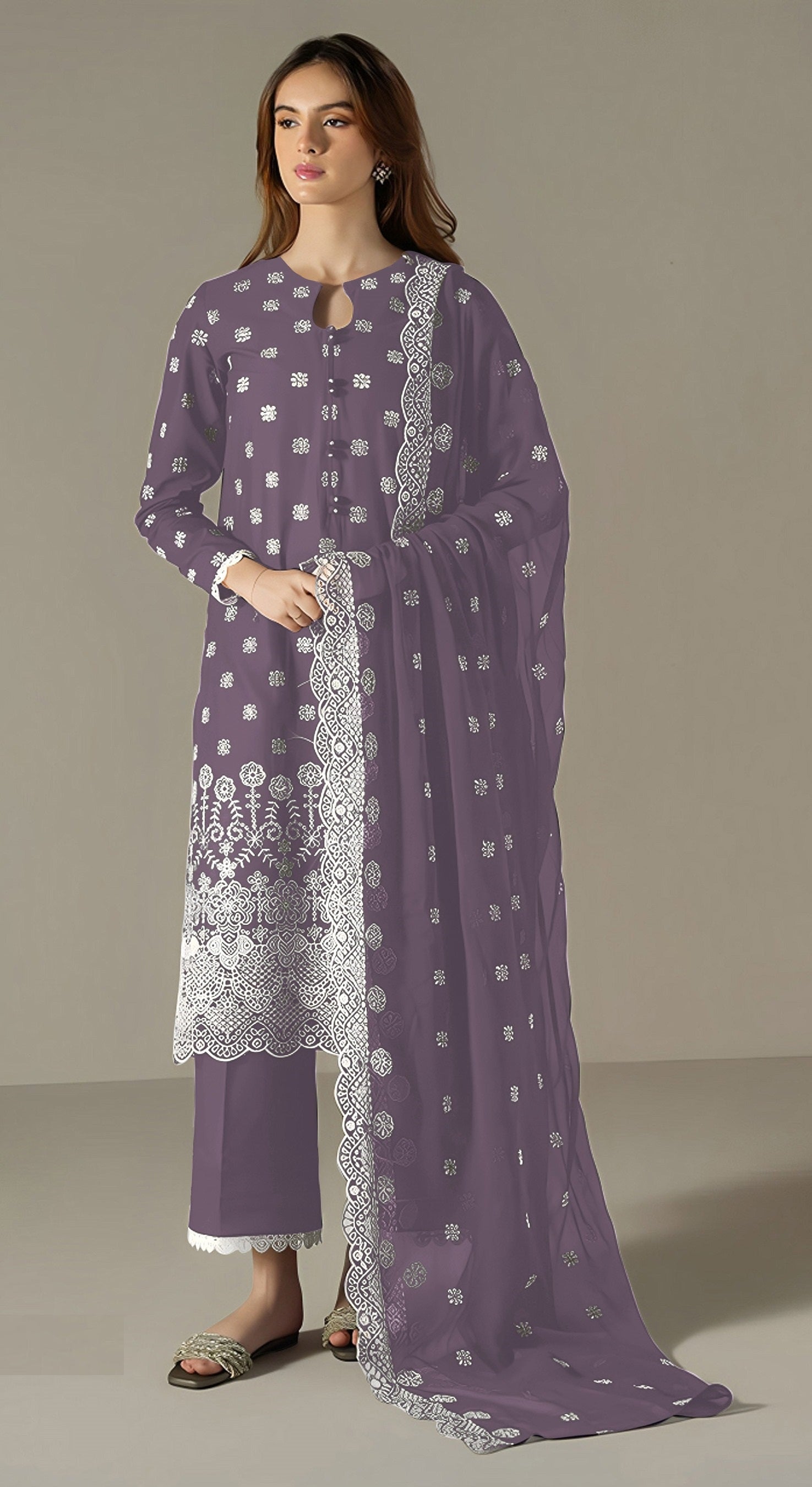 Purple Pakistani Salwar Suit With Heavy Embroidery Work