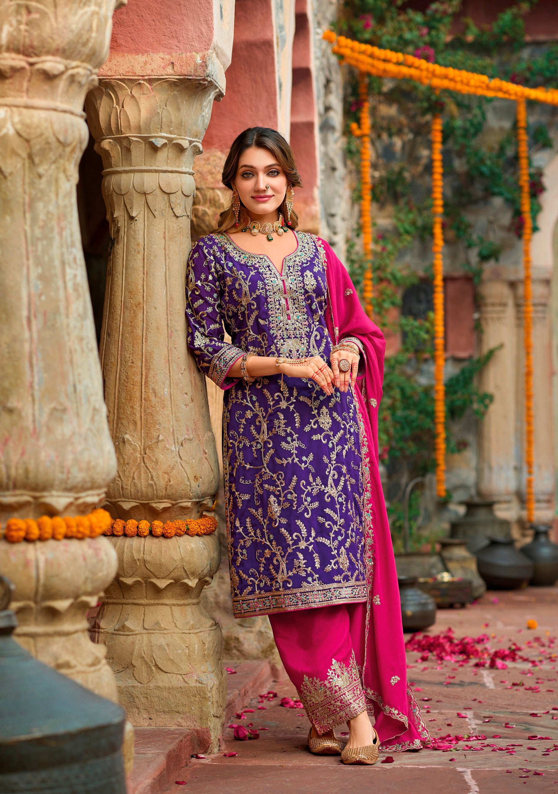 Purple Pakistani Salwar Suit With Heavy Embroidery Work