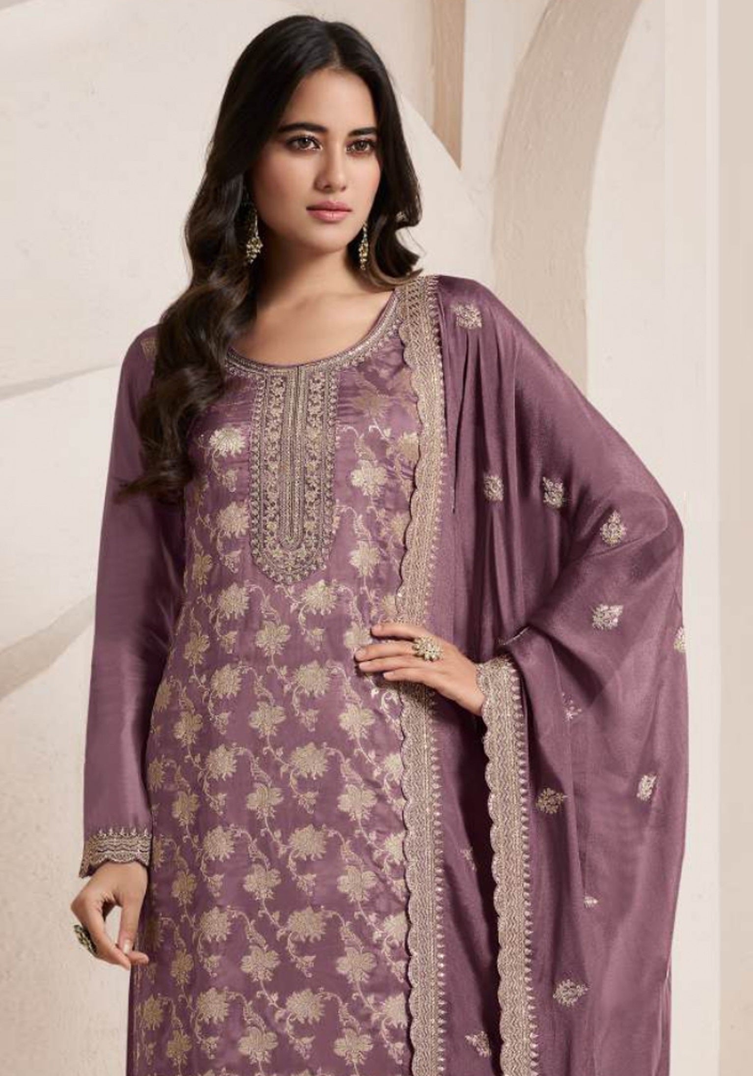 Purple Pakistani Salwar Suit With Heavy Embroidery Work