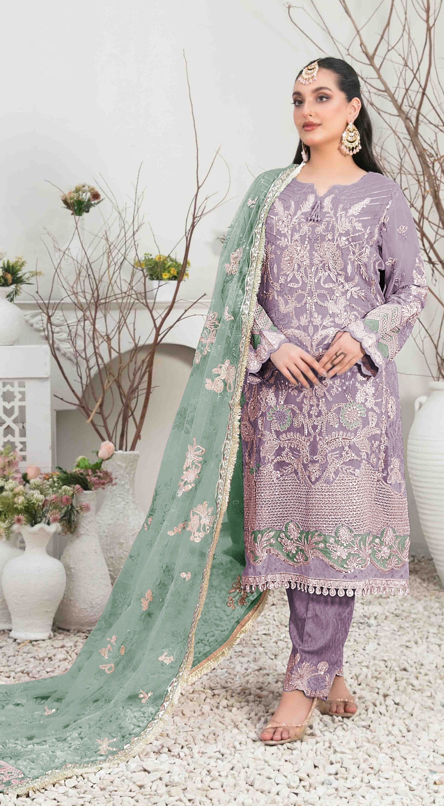 Purple Pakistani Salwar Suit With Heavy Embroidery Work