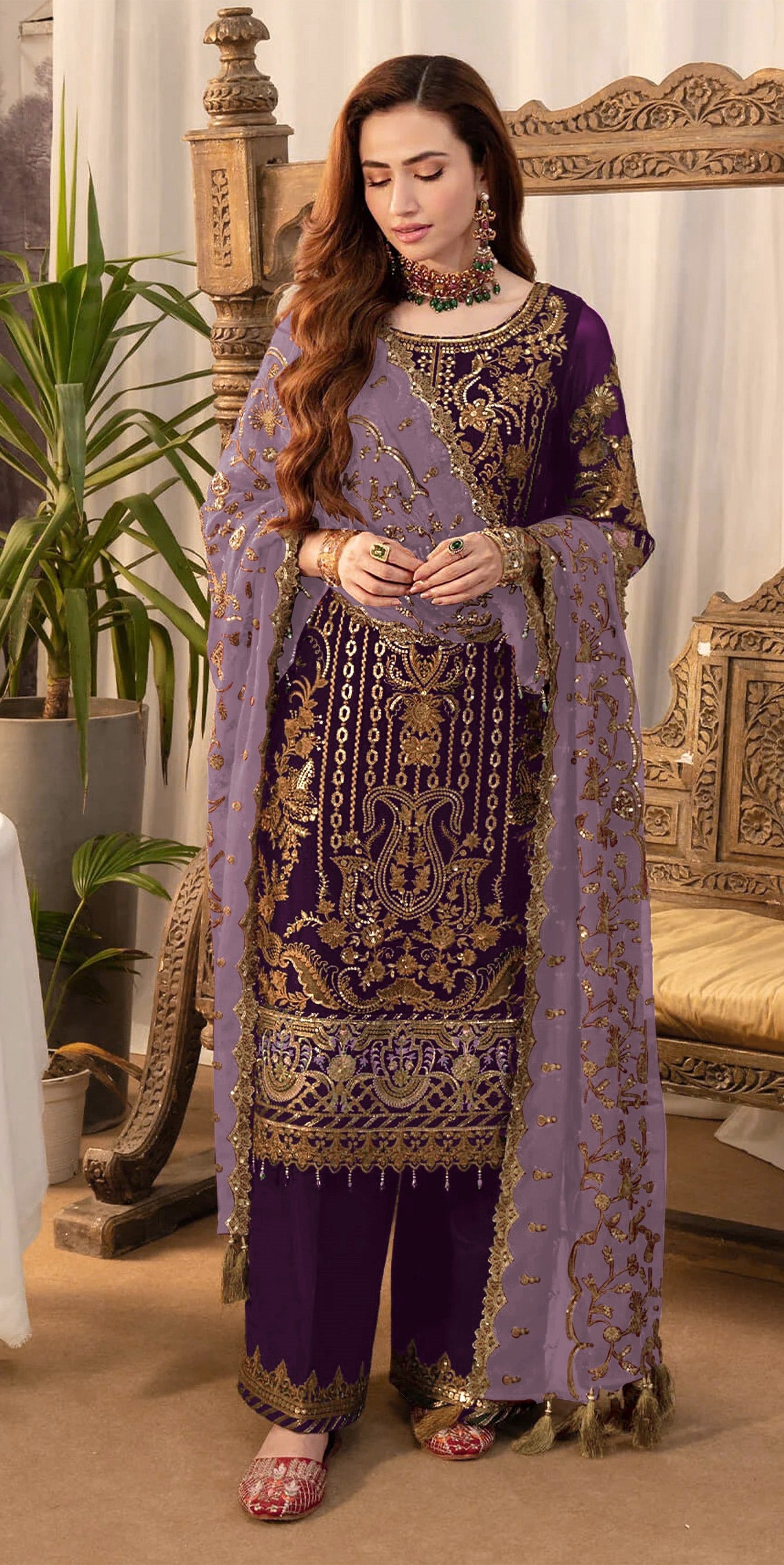 Purple Pakistani Salwar Suit With Heavy Embroidery Work