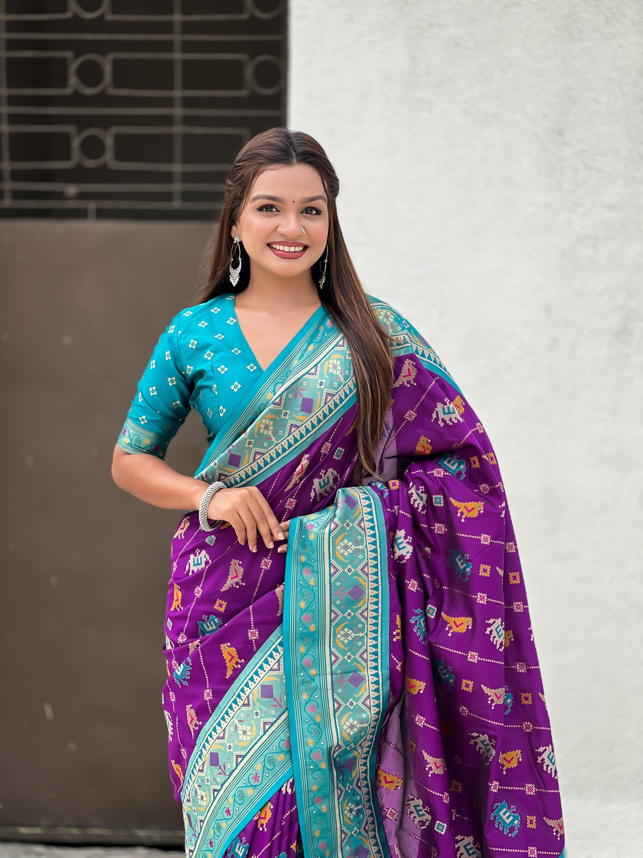 Purple Patola Silk Saree With Woven Meenakari Ikkat Designer For Festive Looks