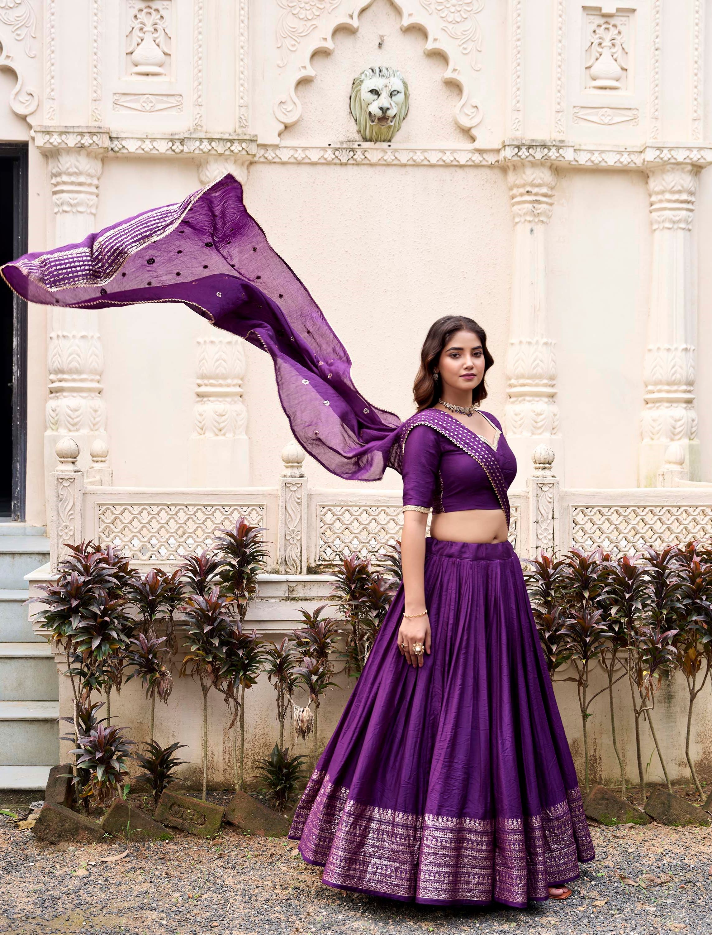 Purple Plain Chanderi Lehenga with Zari Weaving Finish