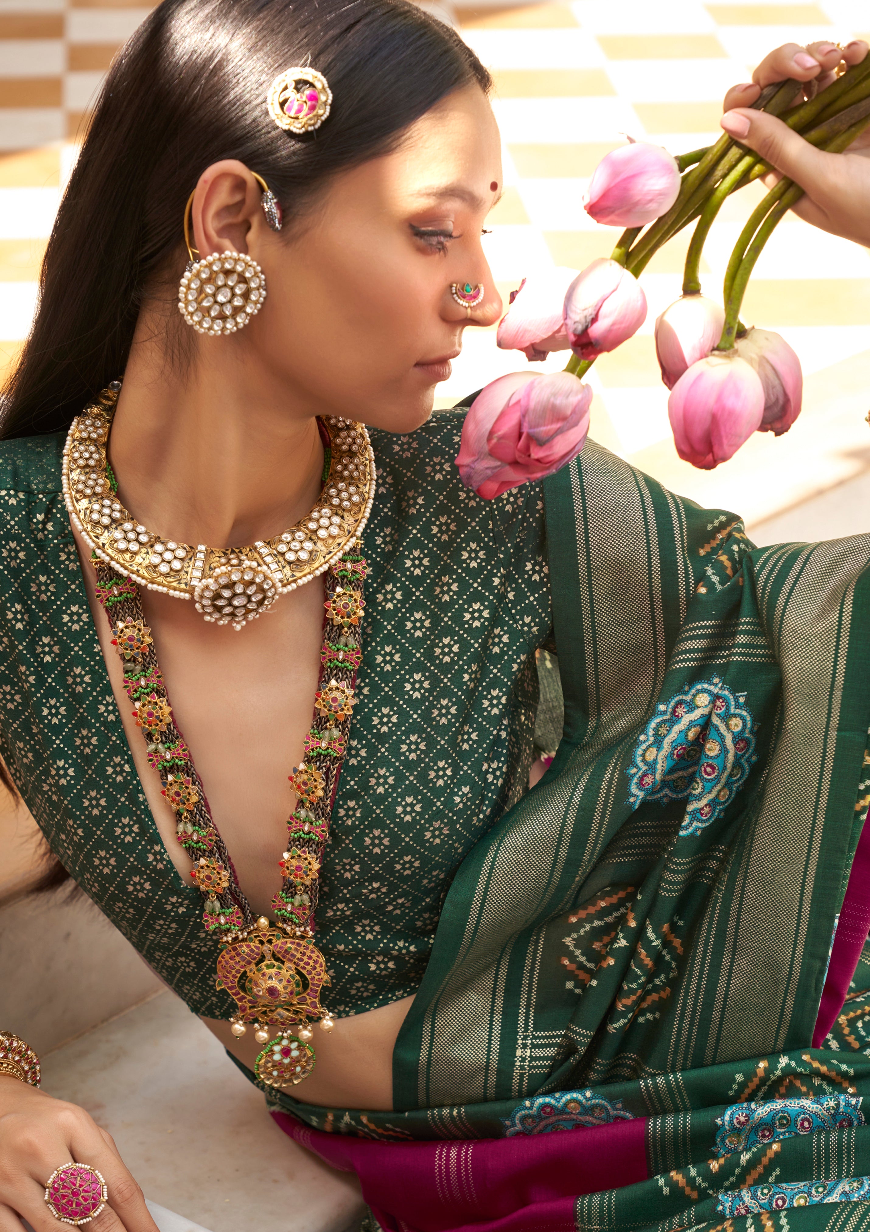 Purple Printed Saree With Jacquared Woven Work