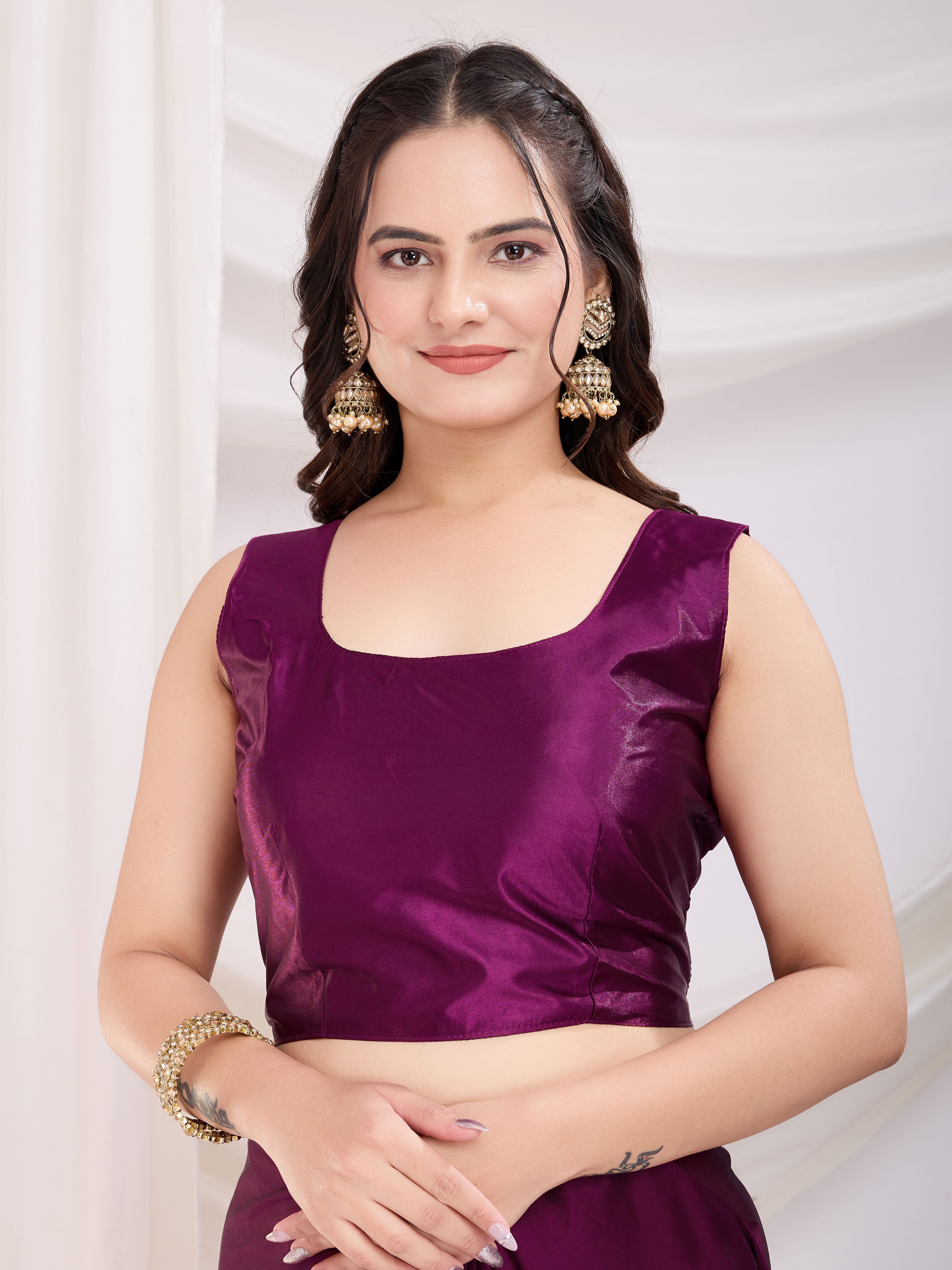 Purple Rangoli Silk Ready To Wear Saree With Swarovski Work