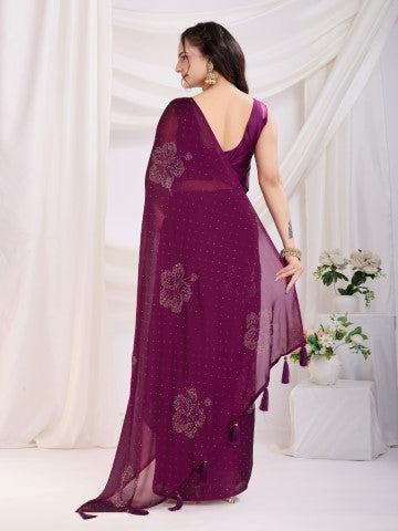Purple Rangoli Silk Ready To Wear Saree With Swarovski Work