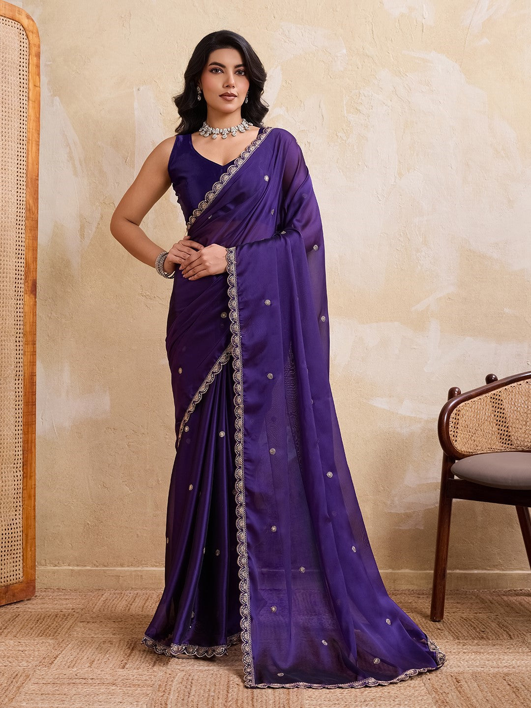 Purple Rangoli Silk Saree With Embroidery Premium Designer Saree
