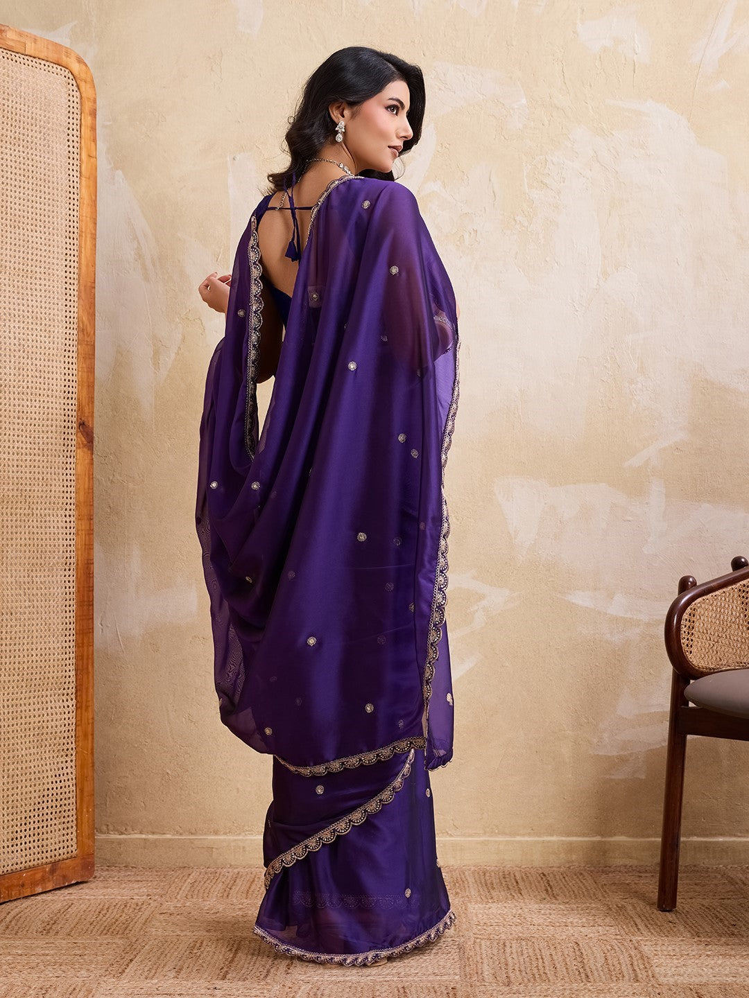 Purple Rangoli Silk Saree With Embroidery Premium Designer Saree