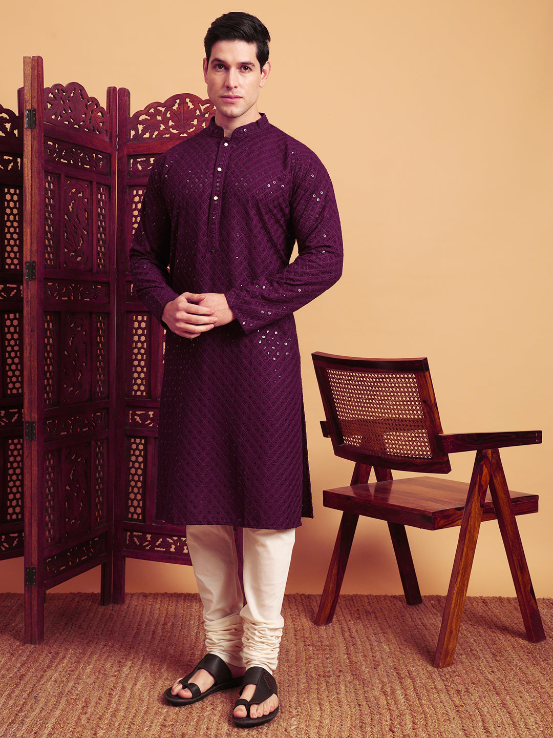 Purple Rayon Chikankari Embroidered Traditional Kurta Pajama