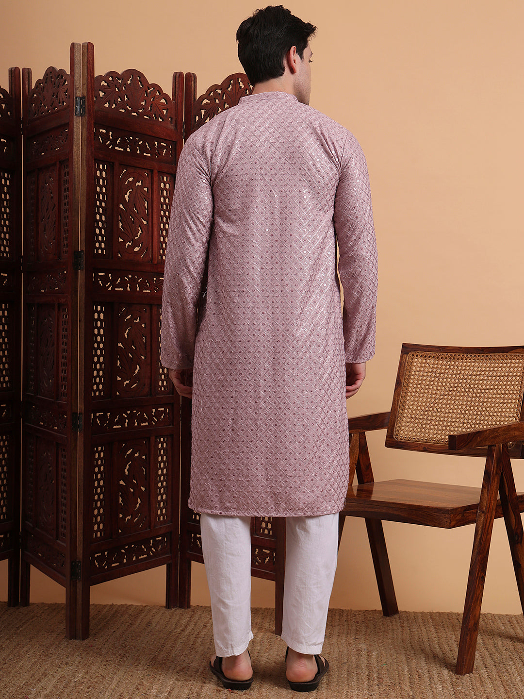 Purple Rayon Chikankari Embroidered Traditional Kurta Pajama