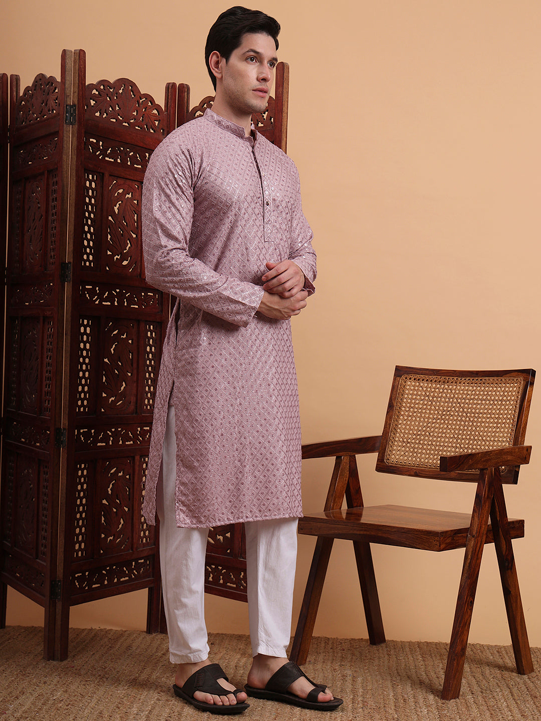 Purple Rayon Chikankari Embroidered Traditional Kurta Pajama