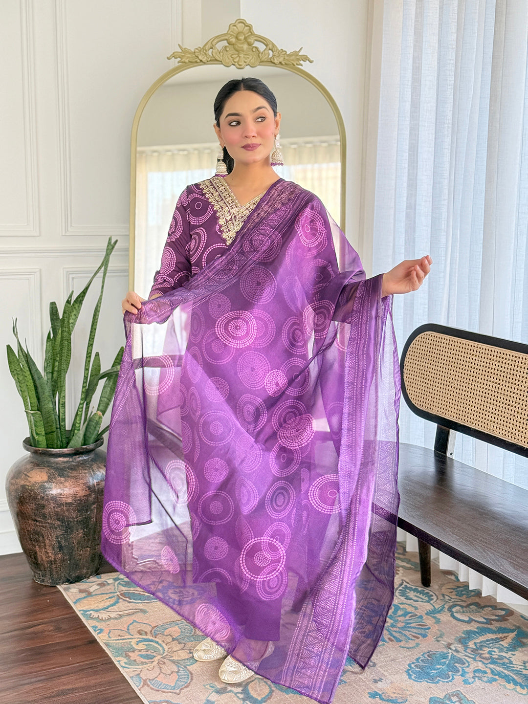 Purple Rayon Elegant Kurta Pant Set With Print