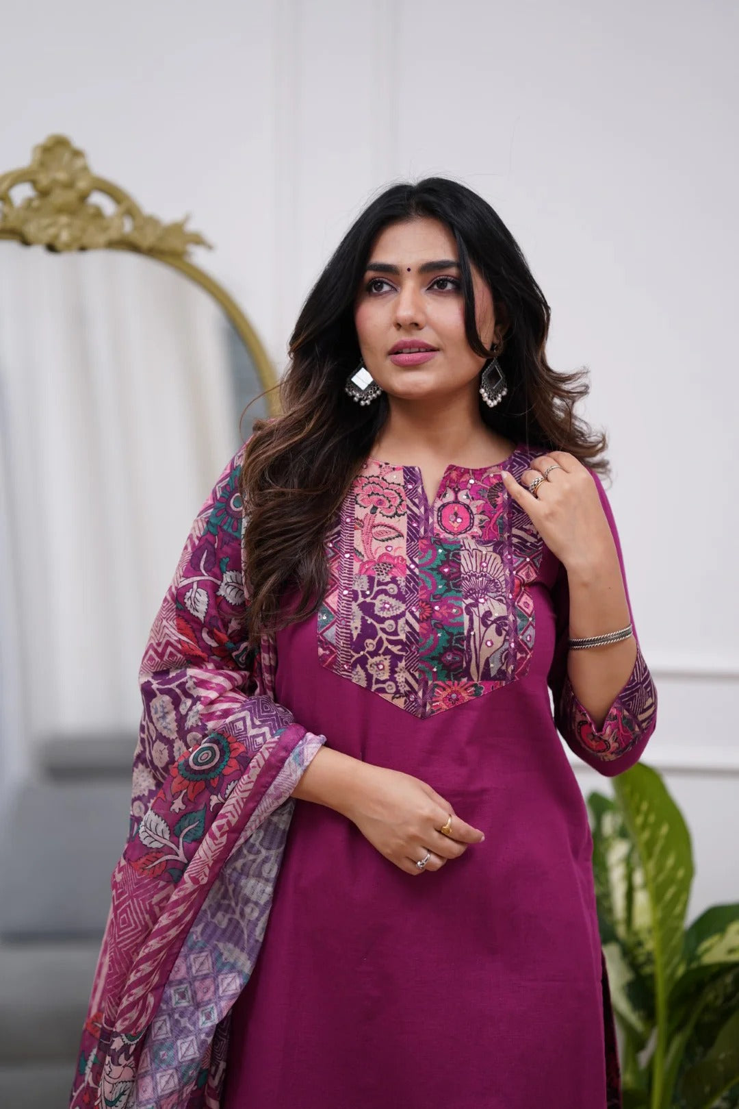 Purple Rayon Kurta Pant Set Printed