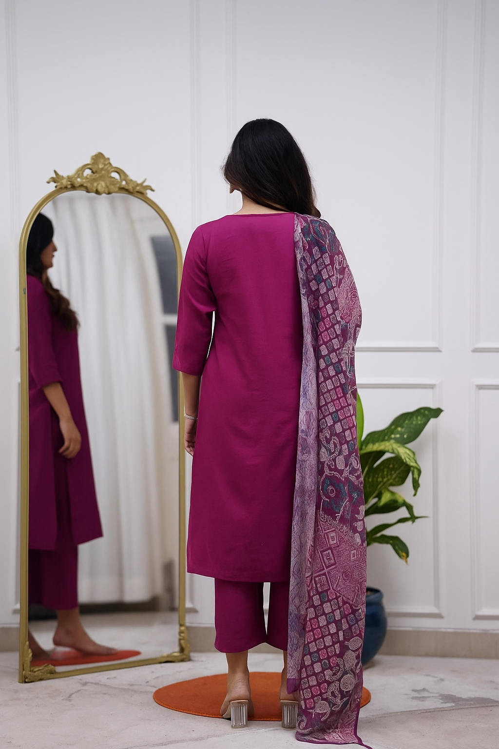 Purple Rayon Kurta Pant Set Printed