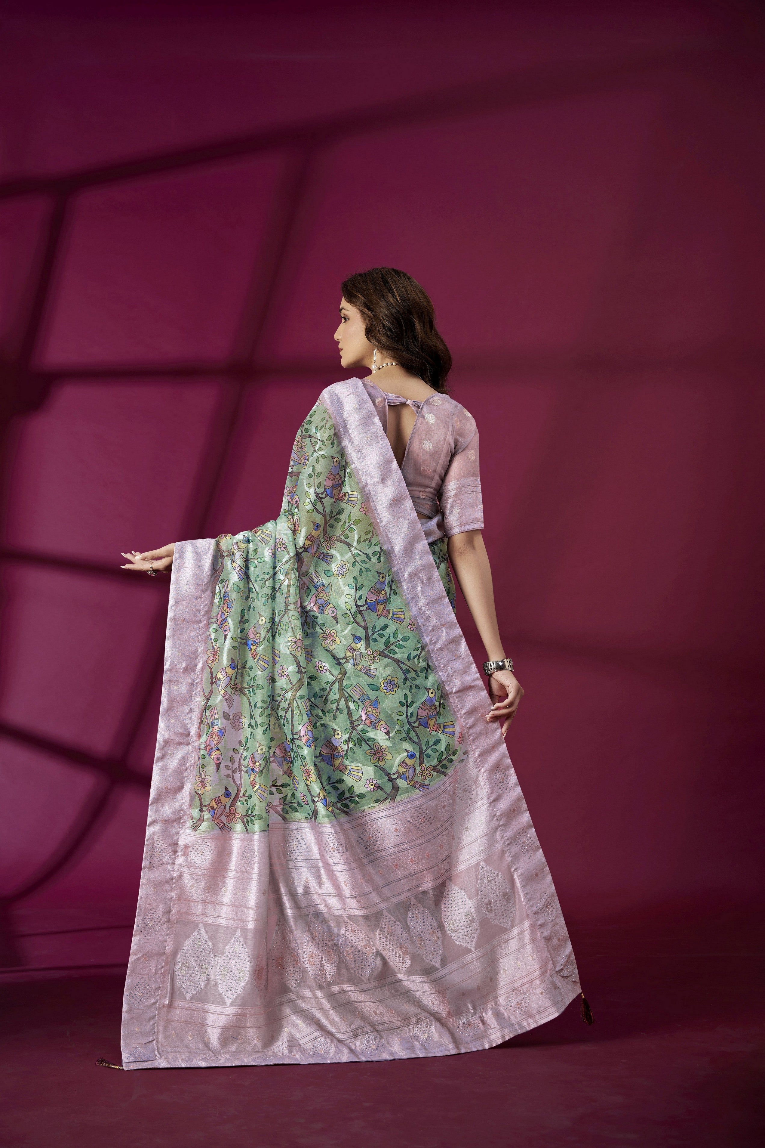 Purple Rich Silk Jacquard Designer Saree With Smart Ethnic Printed