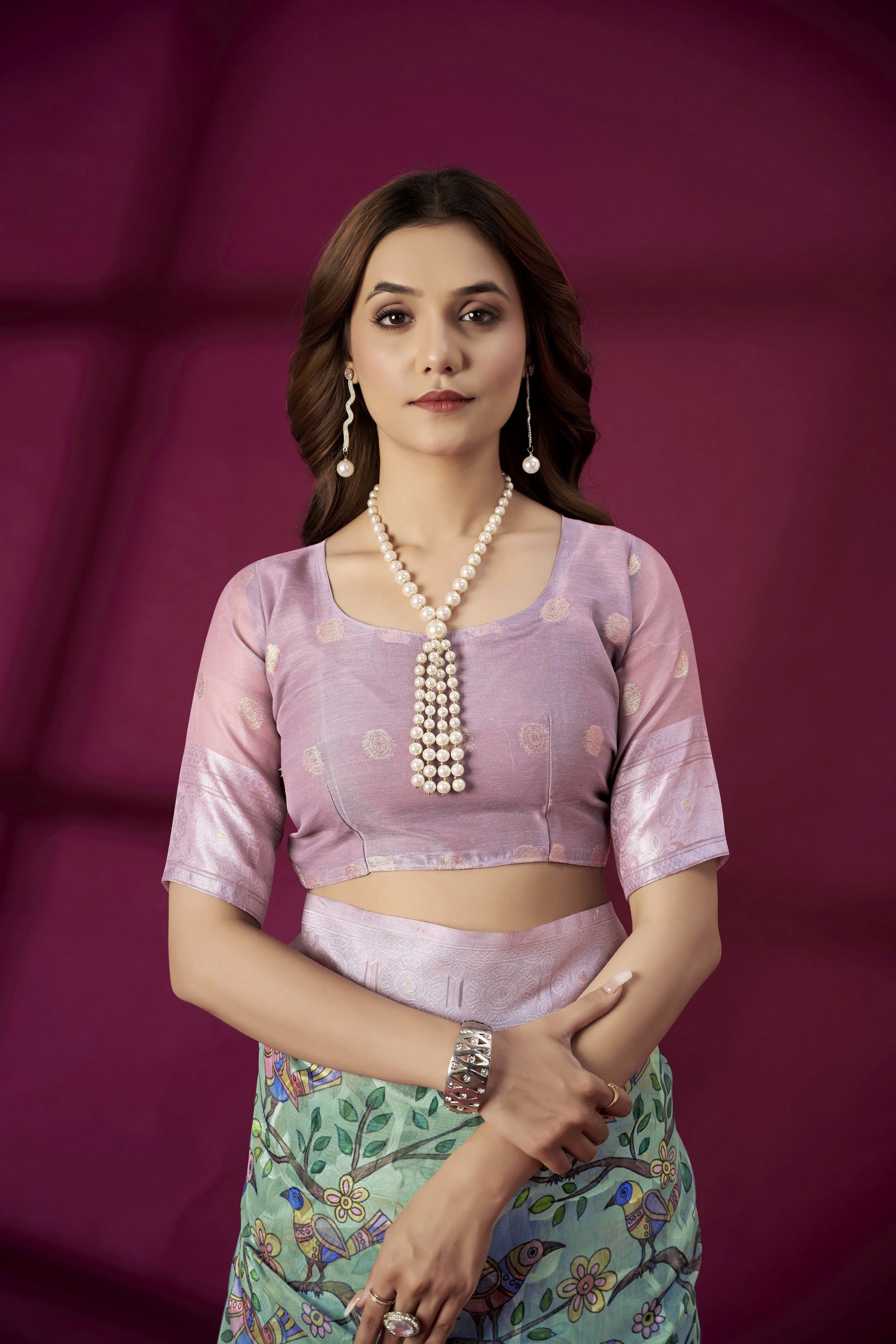 Purple Rich Silk Jacquard Designer Saree With Smart Ethnic Printed