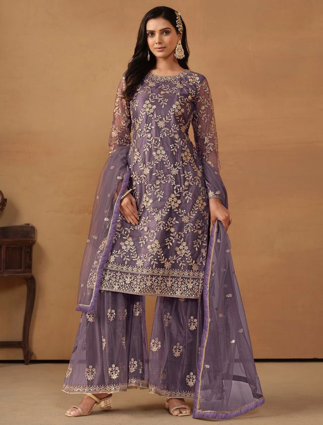 Purple Salwar Kameez With Sequance Work