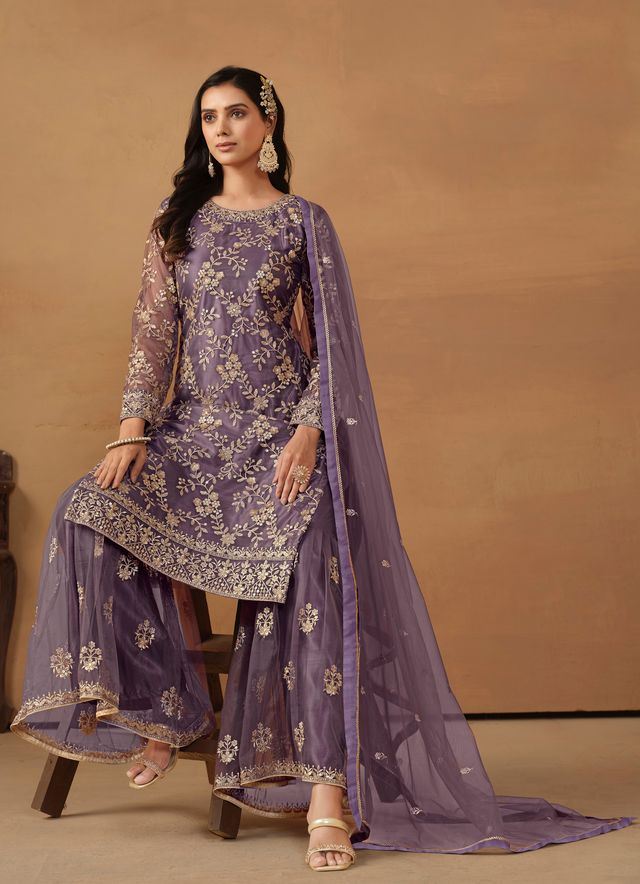 Purple Salwar Kameez With Sequance Work