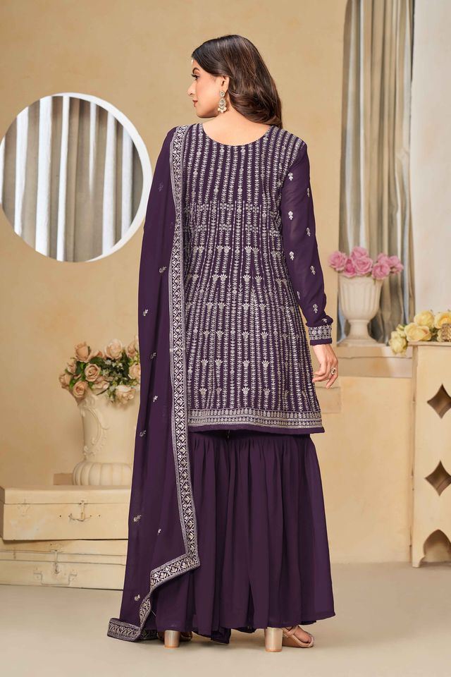 Purple Salwar Kameez With Sequance Work