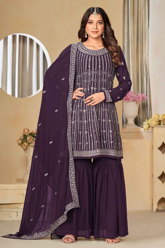Purple Salwar Kameez With Sequance Work