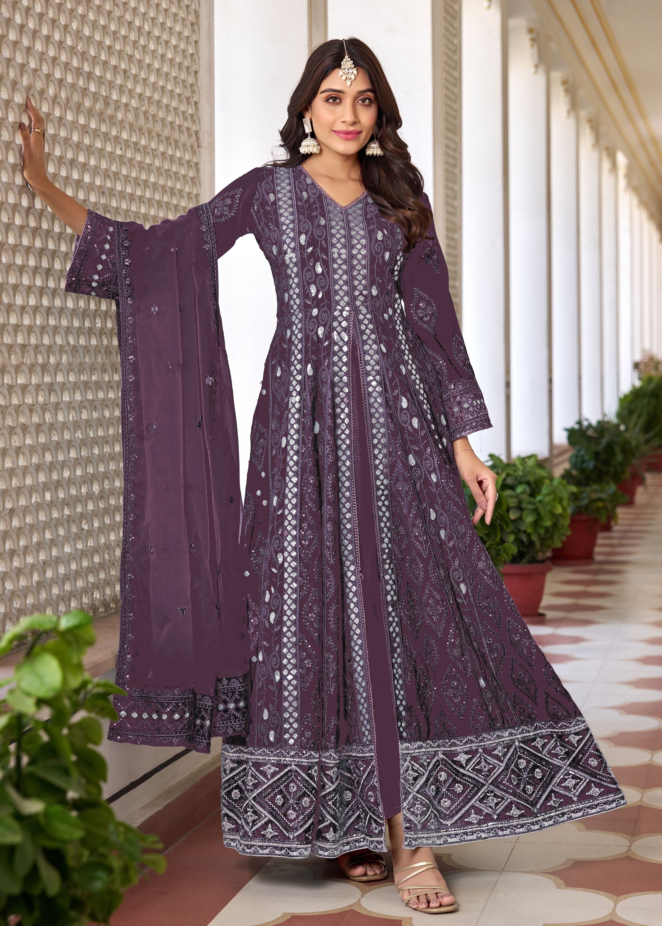 Purple Salwar Kameez with Heavy Thread, Zari and Sequance Embroidered Work