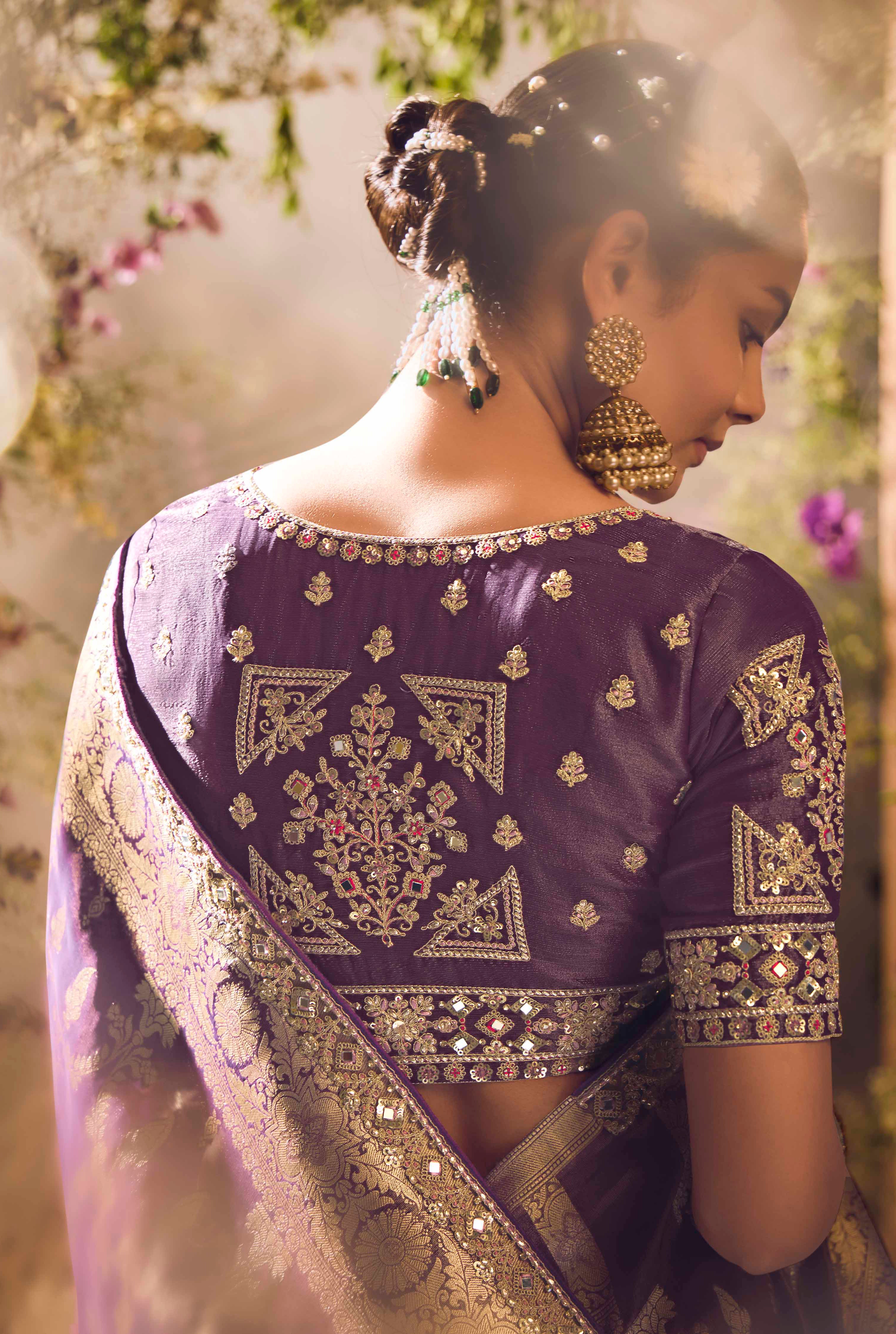 Purple Saree With Jacquard Woven Work with Embroidered Lace Border
