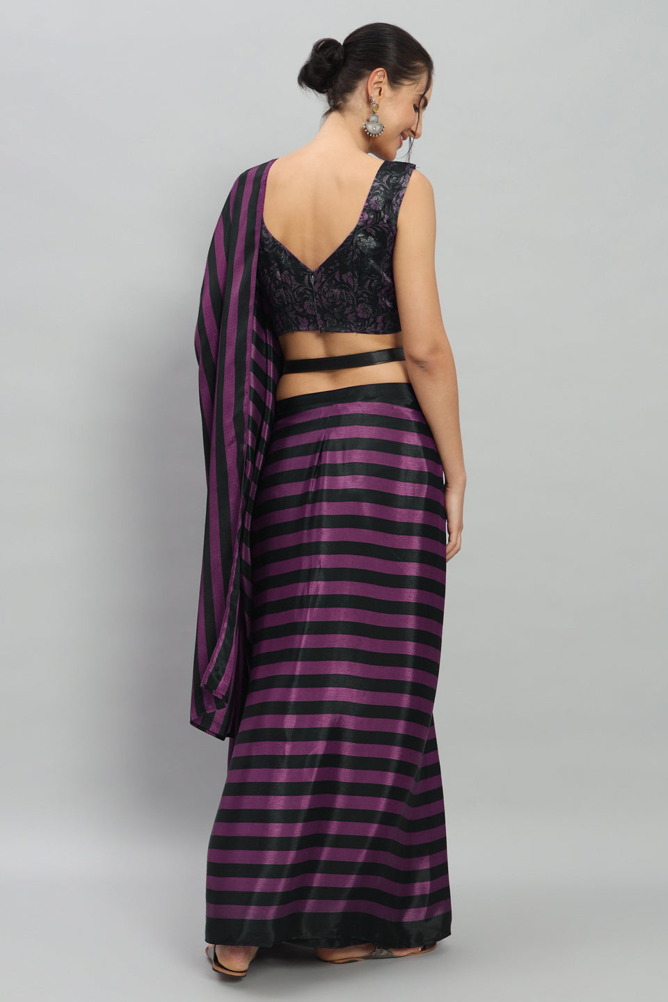 Purple Satin Designer Ready To Wear Ceremonial Saree