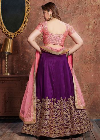 Purple Sequins Silk Wedding Lehenga With Pastel Pink Choli and Dupatta