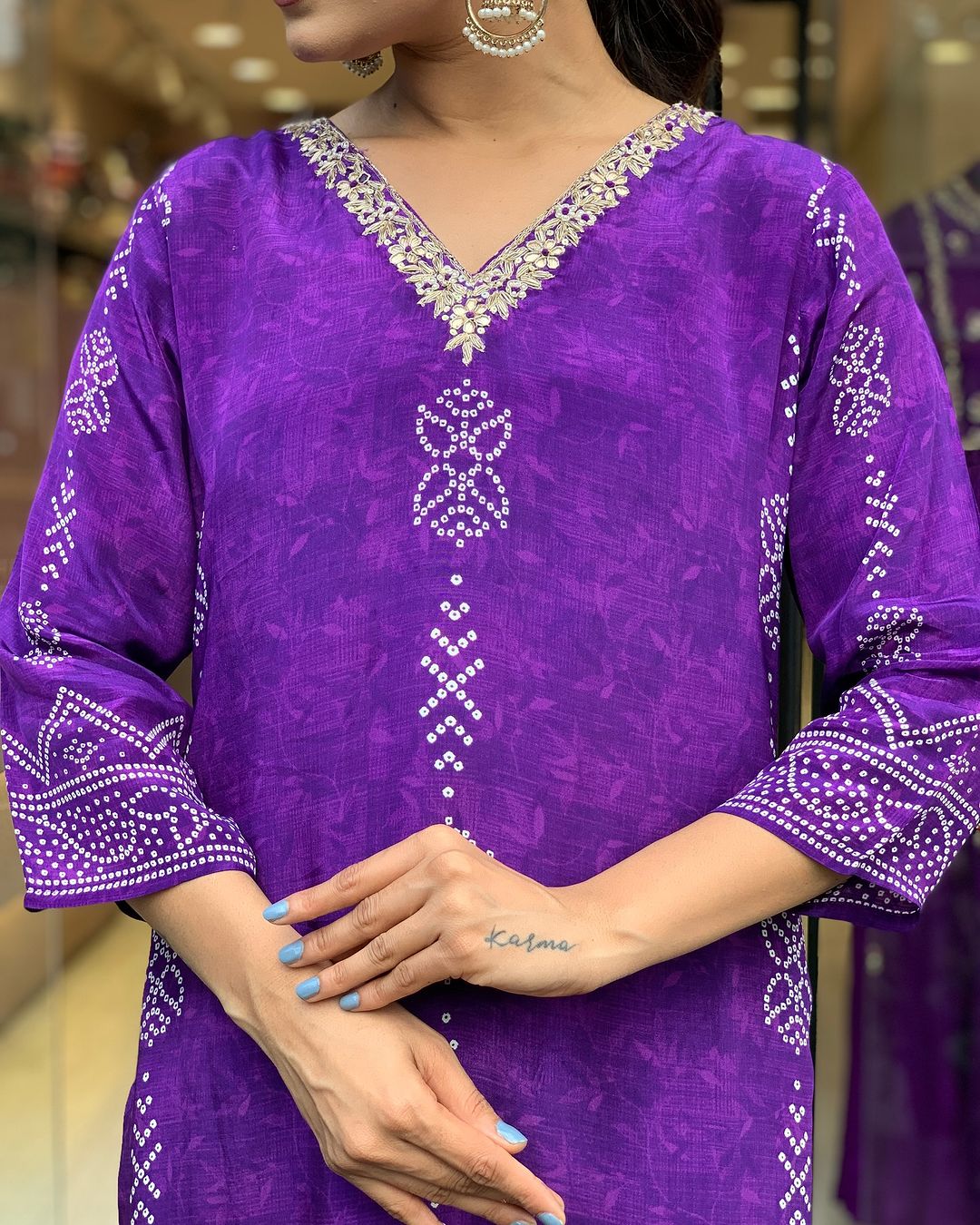 Purple Silk Blend Elegant Kurta Pant Set With Print