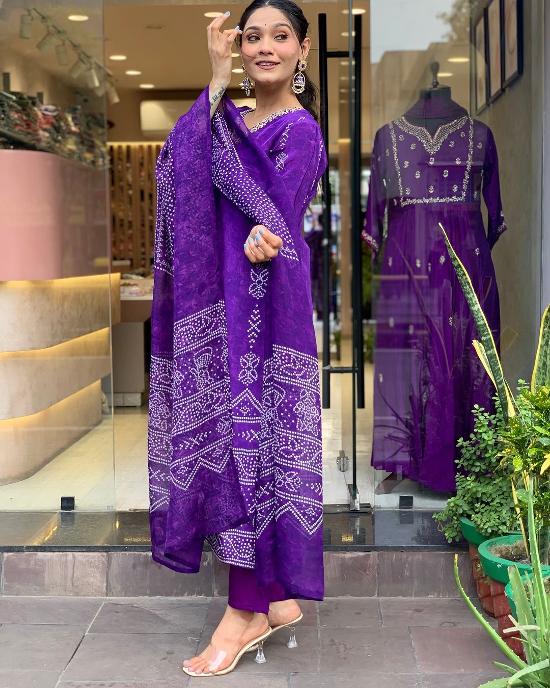 Purple Silk Blend Elegant Kurta Pant Set With Print
