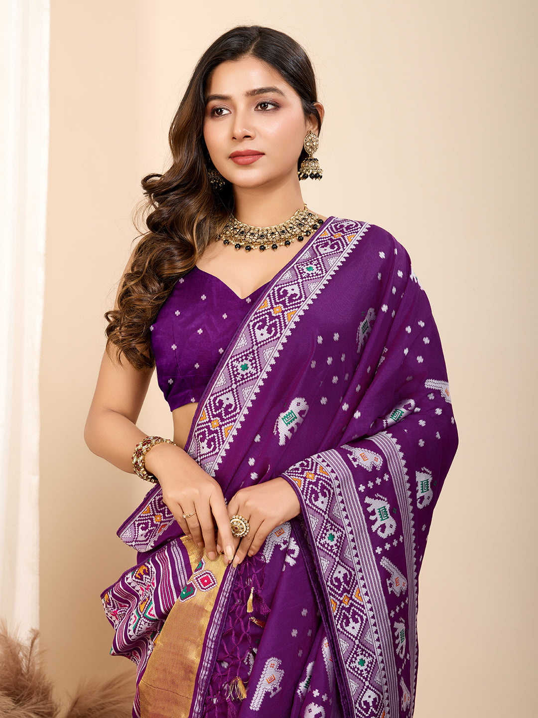 Purple Soft Silk Woven Meenakari Designer Ceremonial Saree