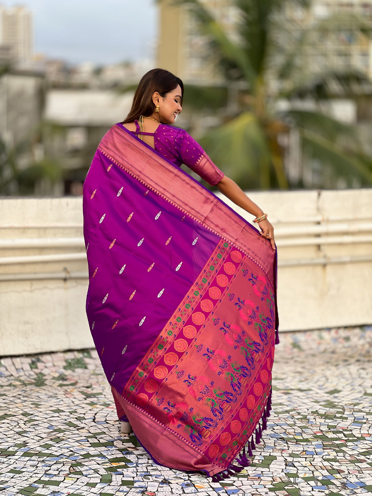 Purple Soft Silk Woven Meenakari Designer Rich Looks Saree