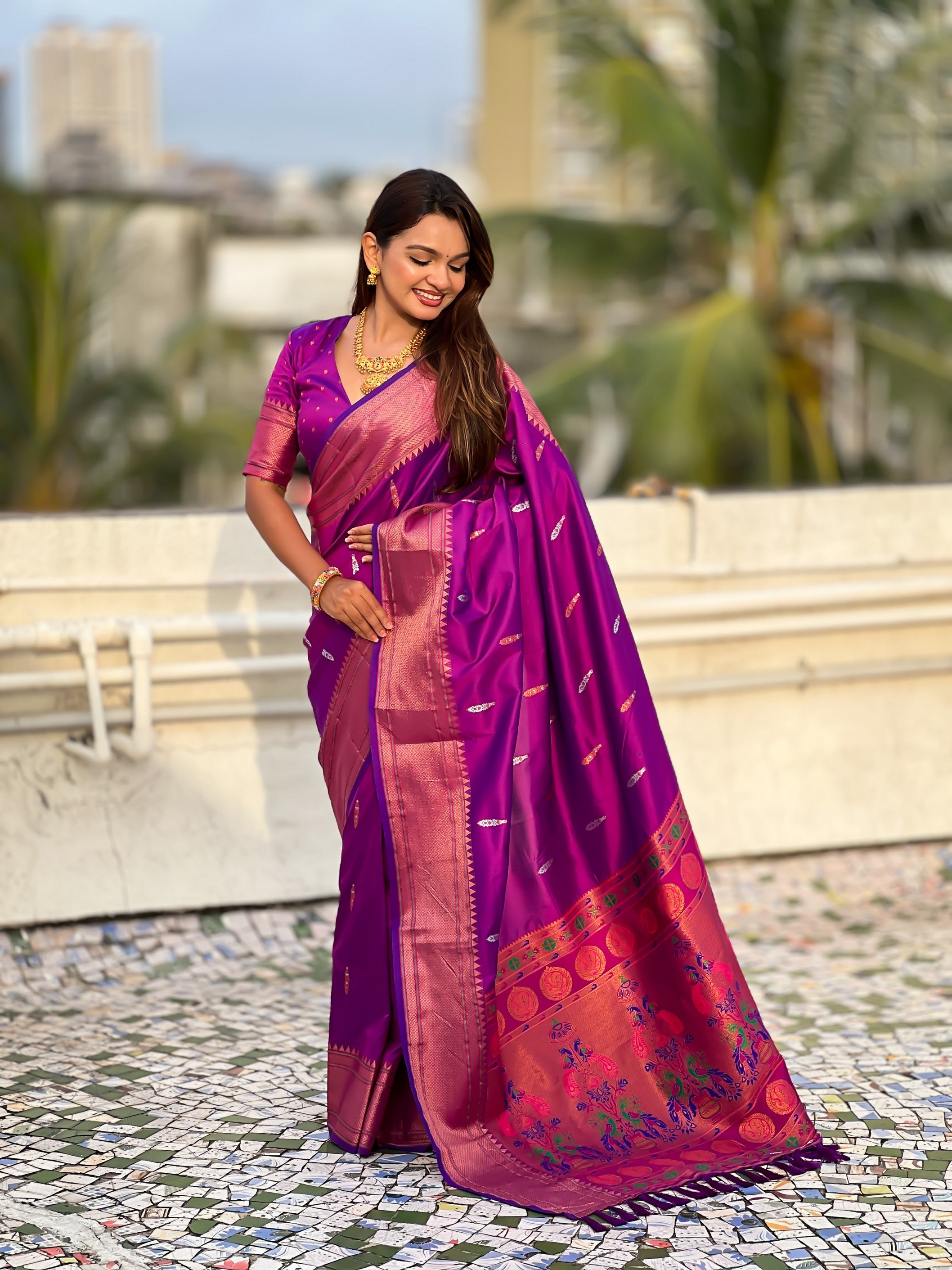 Purple Soft Silk Woven Meenakari Designer Rich Looks Saree