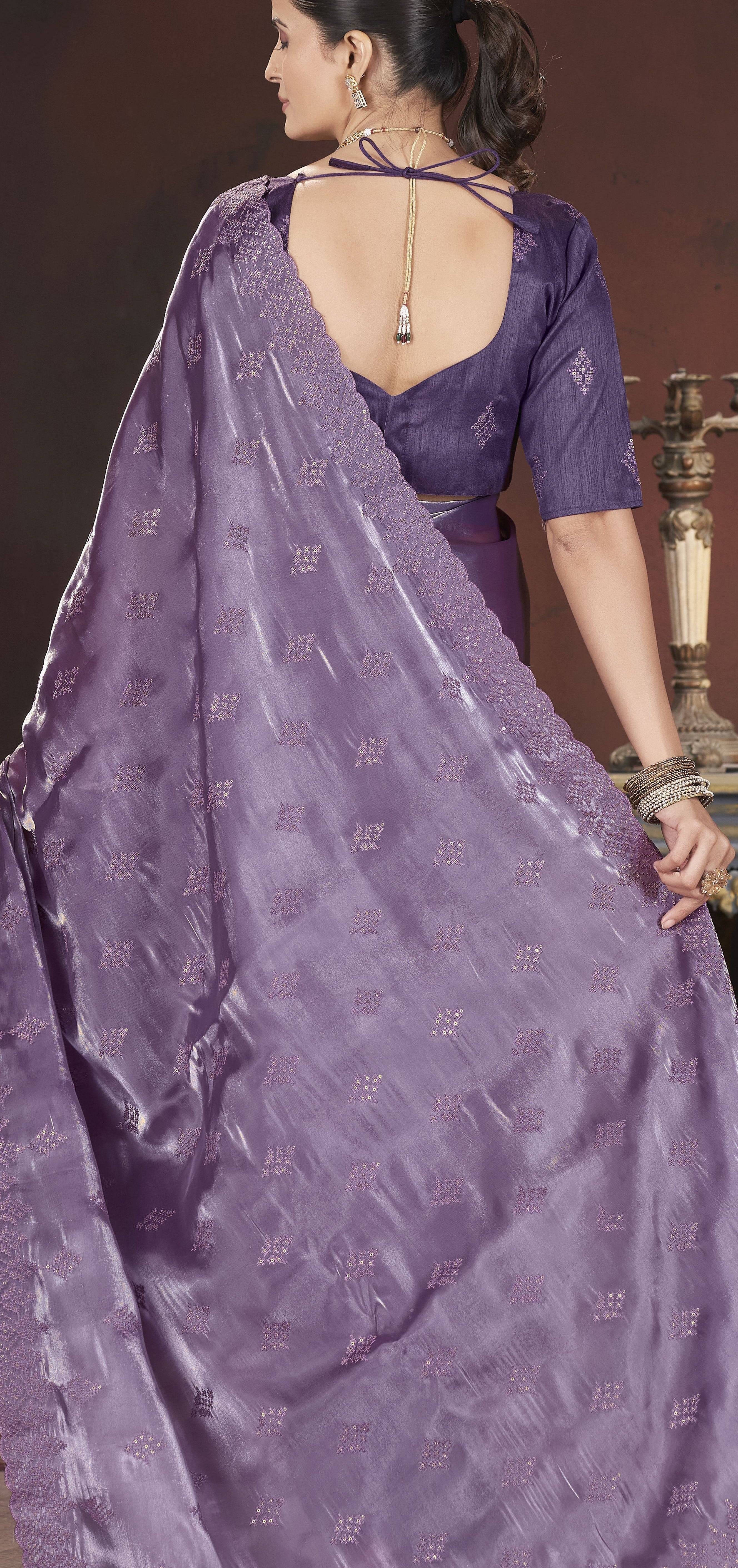 Purple Stylish Jimmy Choo Ethnic Sequins Embroidered Saree