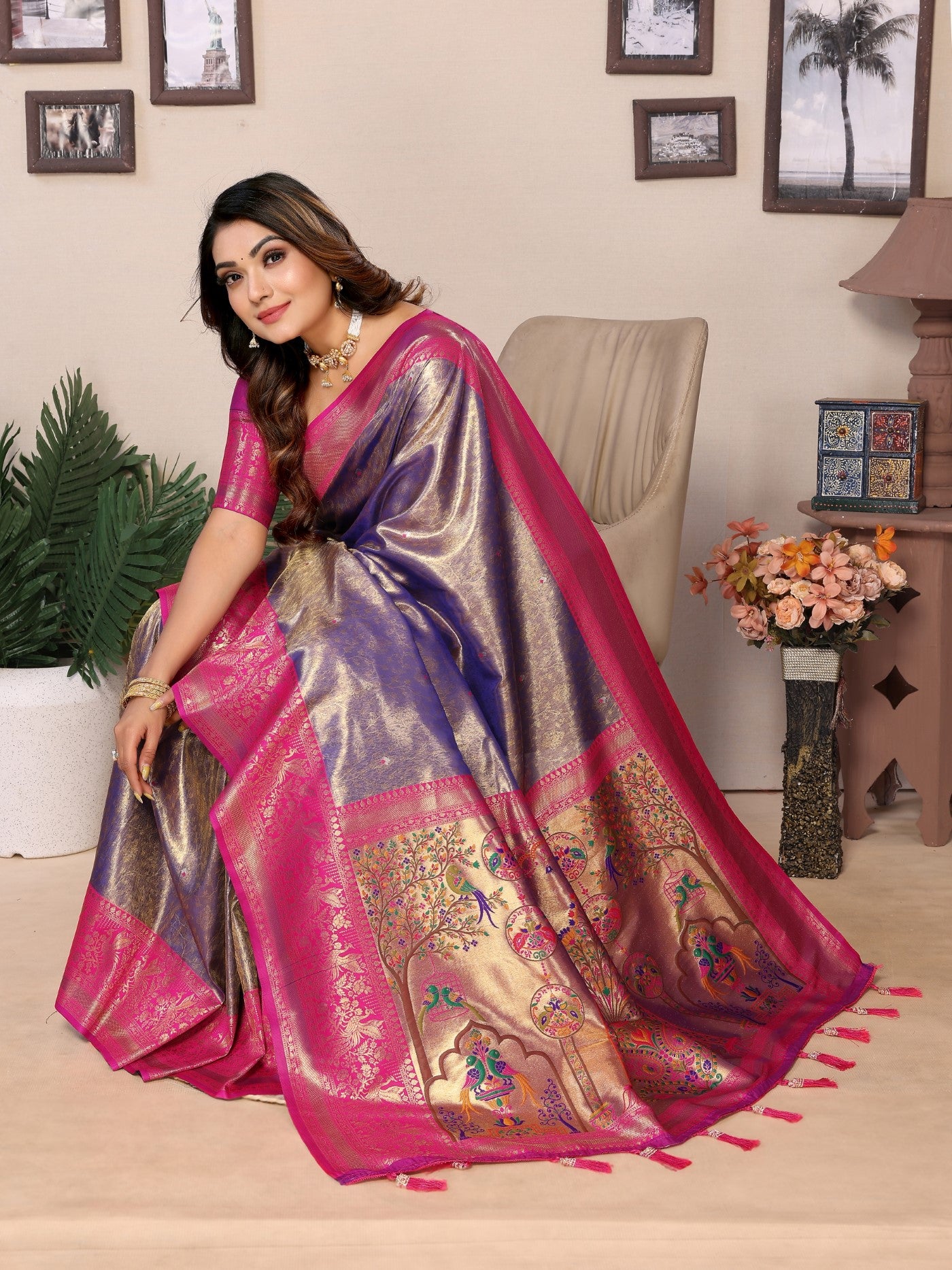 Purple Tissue Silk Saree With Classic Weaving