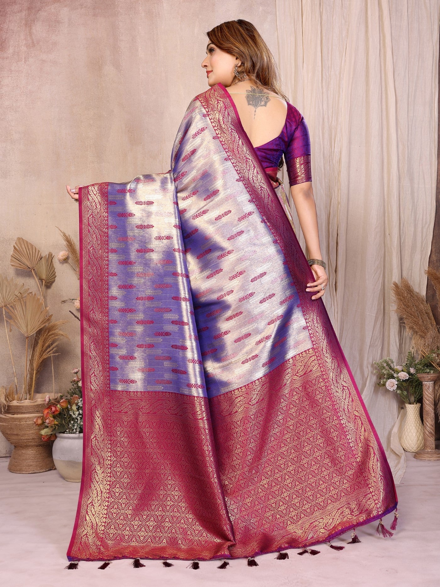 Purple Tissue Silk Saree With Paithani Woven