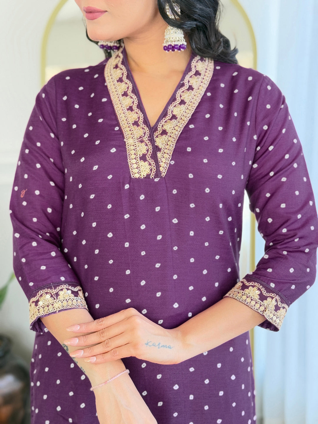 Purple Vichitra Silk Elegant Kurta Pant Set With Embroidery Work