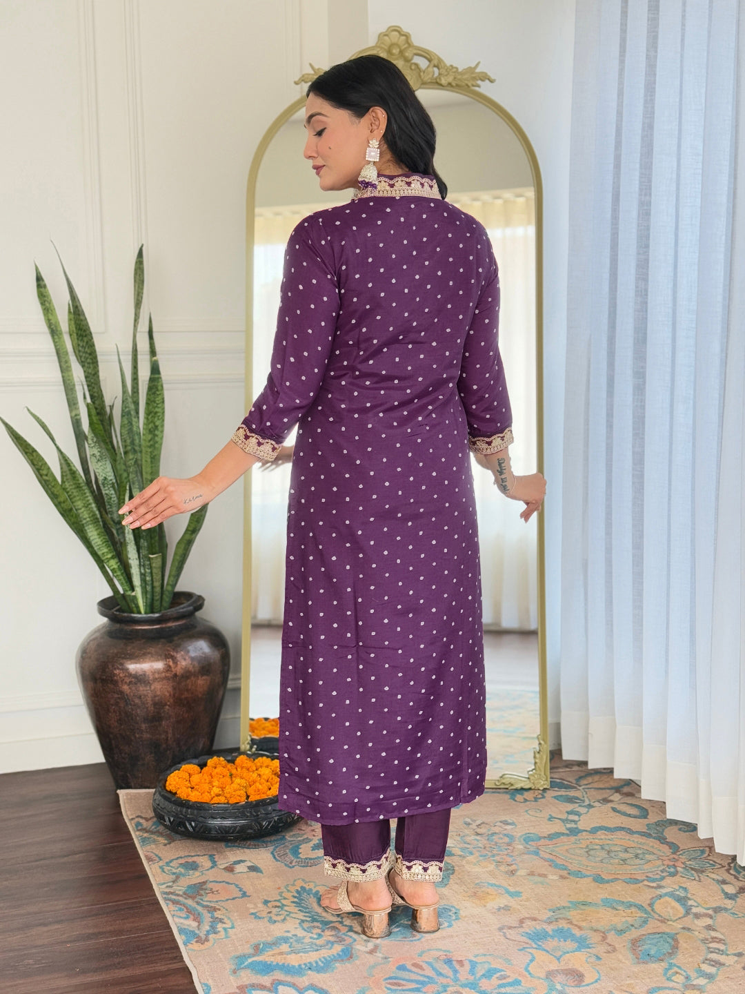Purple Vichitra Silk Elegant Kurta Pant Set With Embroidery Work