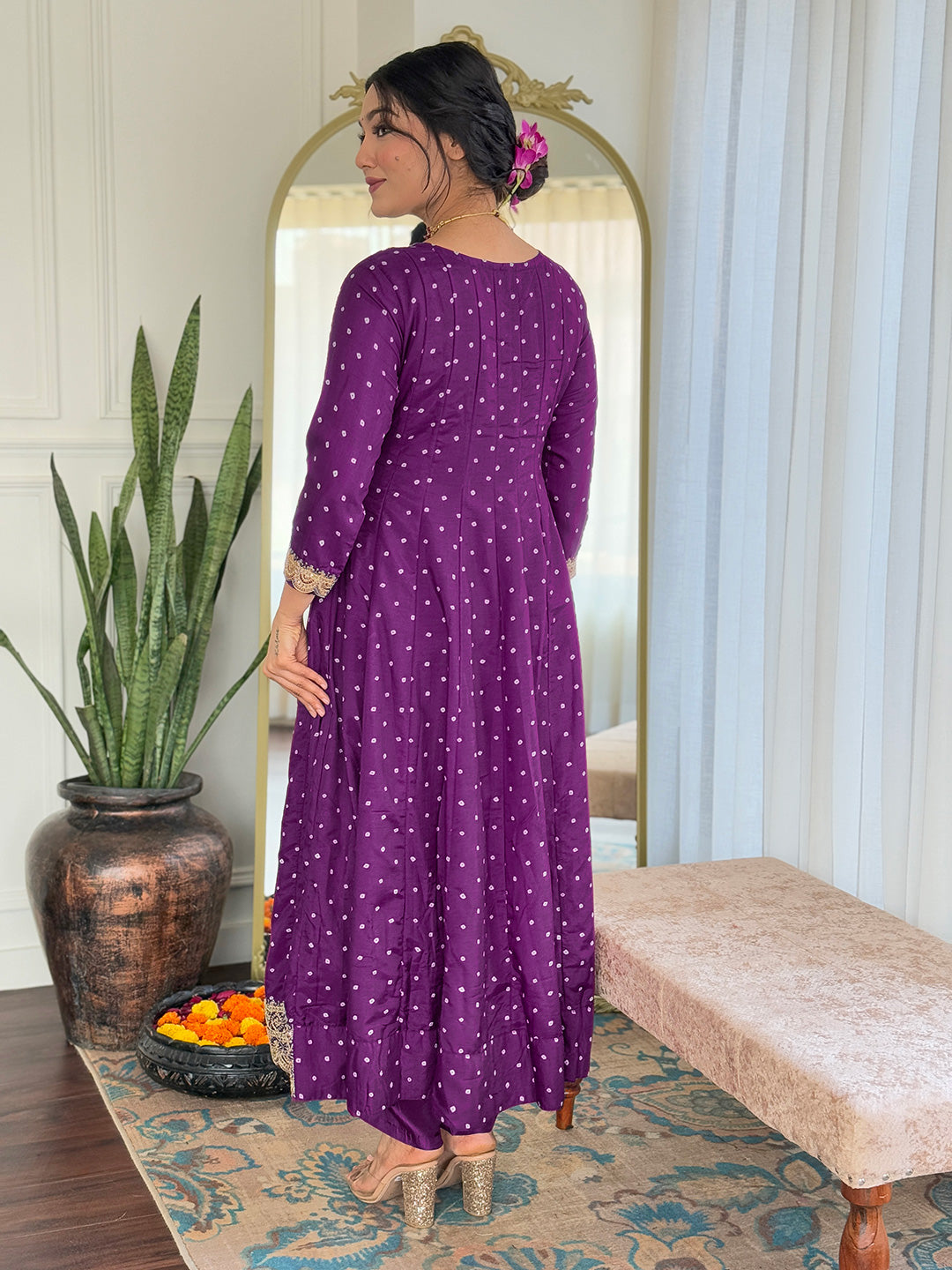 Purple Vichitra Silk Elegant Kurta Pant Set With Embroidery Work